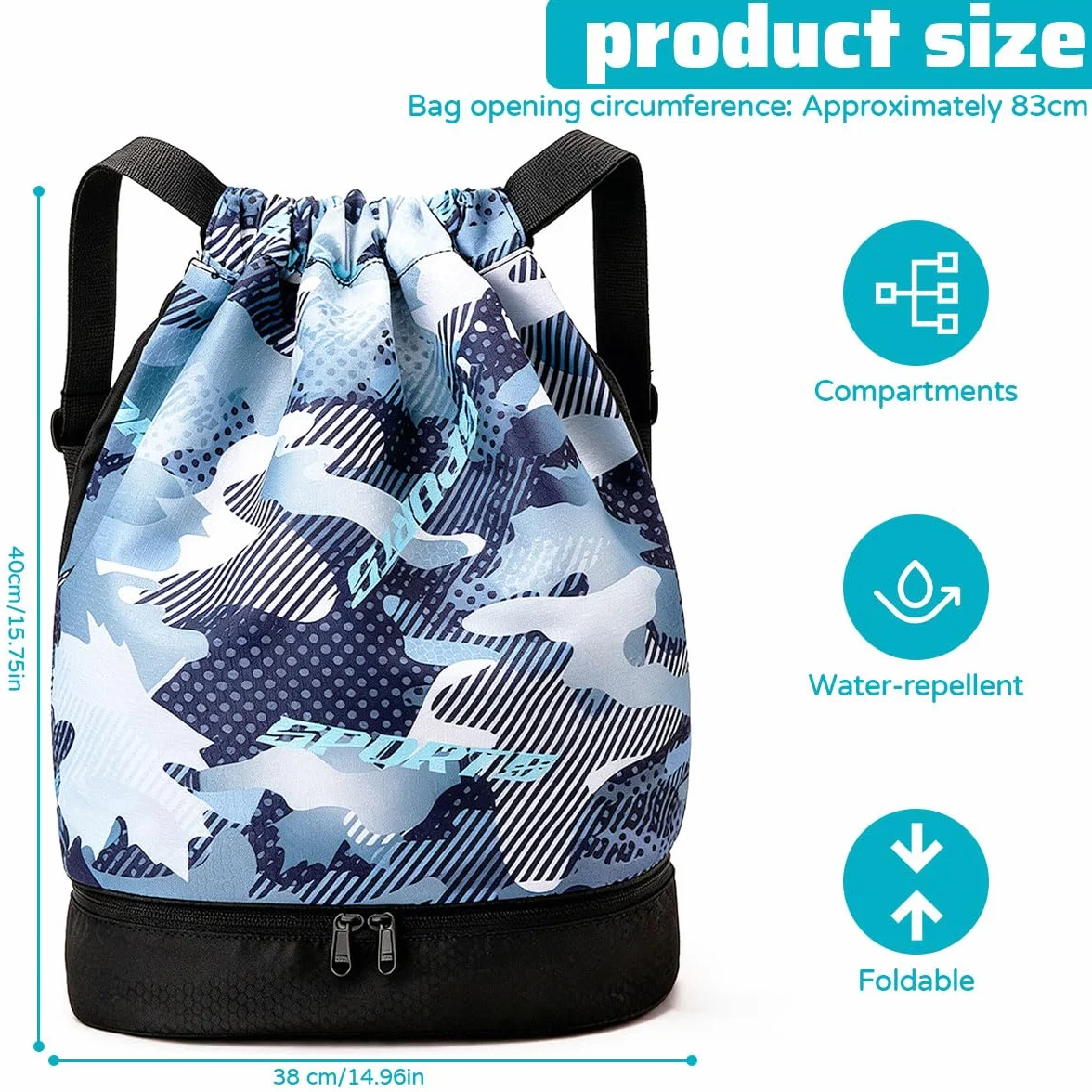 Borsa da Palestra con Coulisse Impermeabile Grande Scomparto Scarpe Sportivo Zaino Unisex per Yoga Spiaggia Nuoto