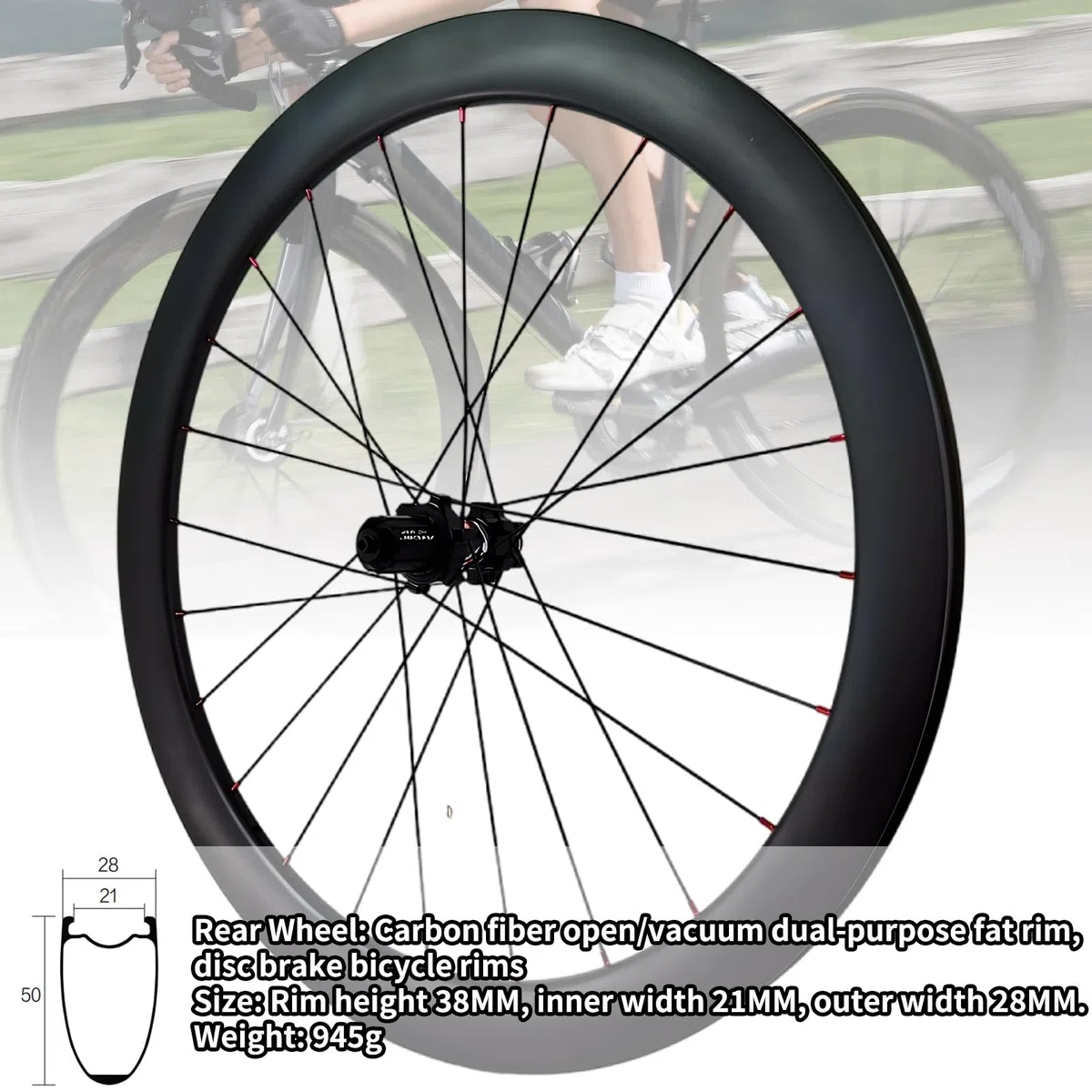 Set di Ruote per Bici da Corsa 700C Cerchi in Fibra di Carbonio Altezza 38/50mm Sgancio Rapido Freno A Disco Mozzo 24H Straight Pull per Cassetta 7-12 velocità(50MM)