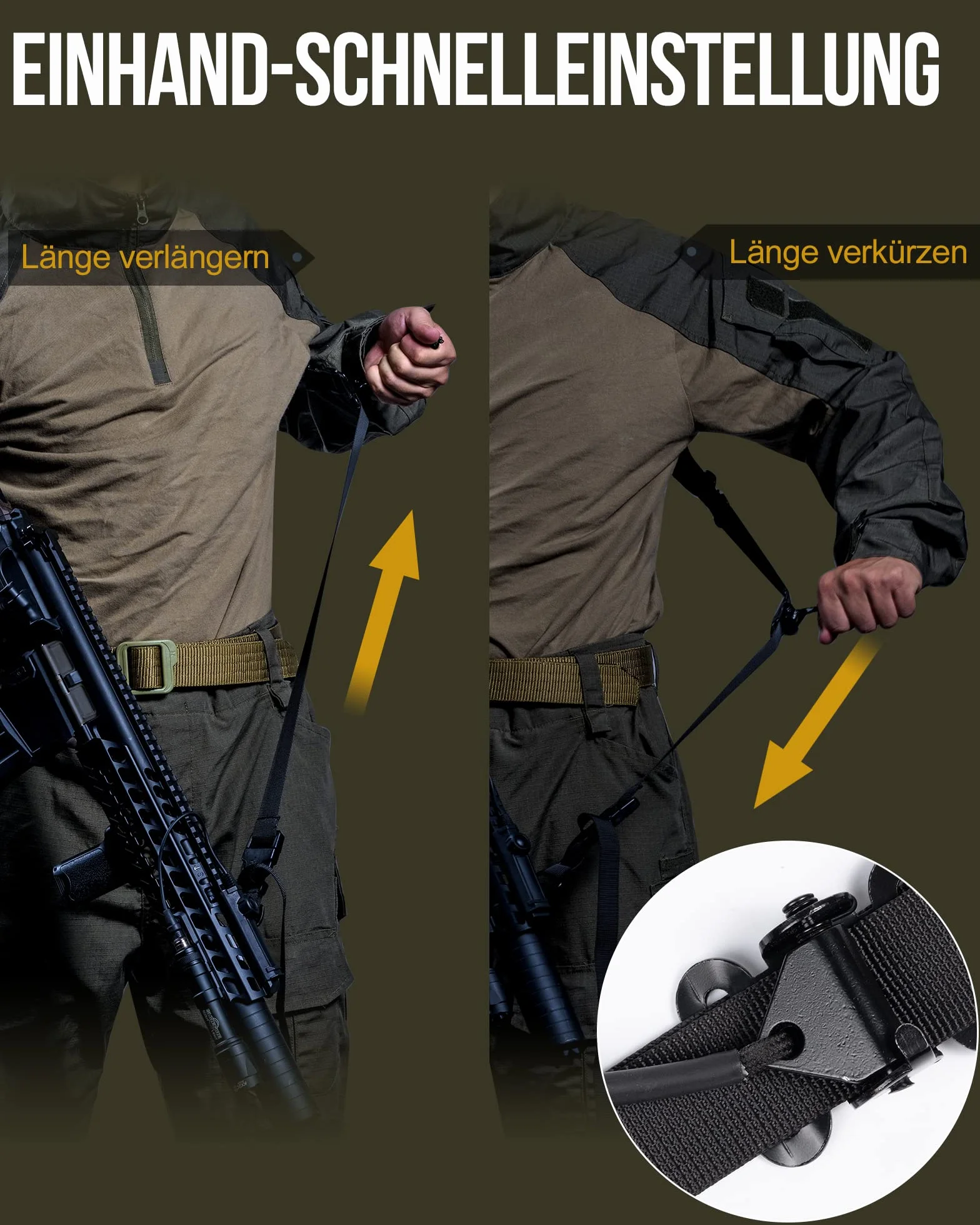 OneTigris Cinghie per fucile a 2 punti 1 pollice moschettone HK regolabile 46-68,5 cal. calibro