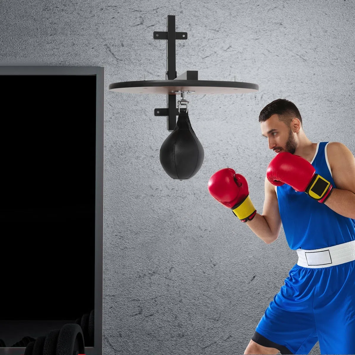 Speed Bag Piattaforma per allenamento di boxe con legno in acciaio e poliuretano, 30 cm, regolabile in altezza, silenziosa, montaggio a parete, casa, palestra, palestra, boxe, palla da boxe per adulti