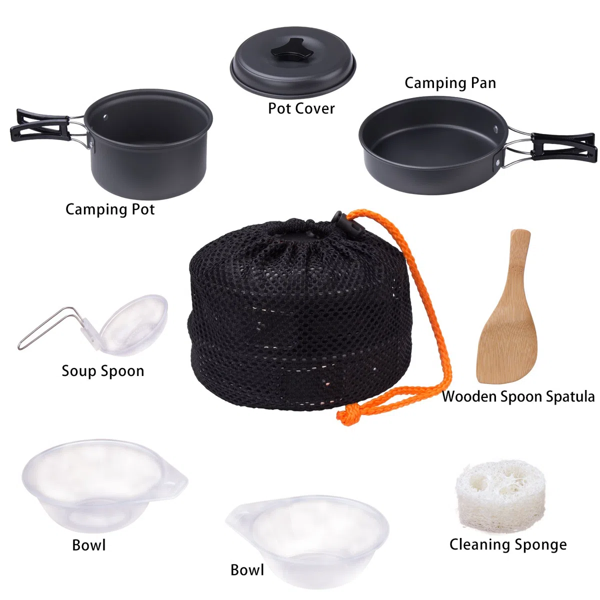 Campeggio Pentole, Camping Stoviglie Kit Camping Cookware Kit Utensili da Cucina Set per Campeggio per attività all'Aperto, Escursionismo, Trekking,Campeggio, Adatto per 1-2 Persone