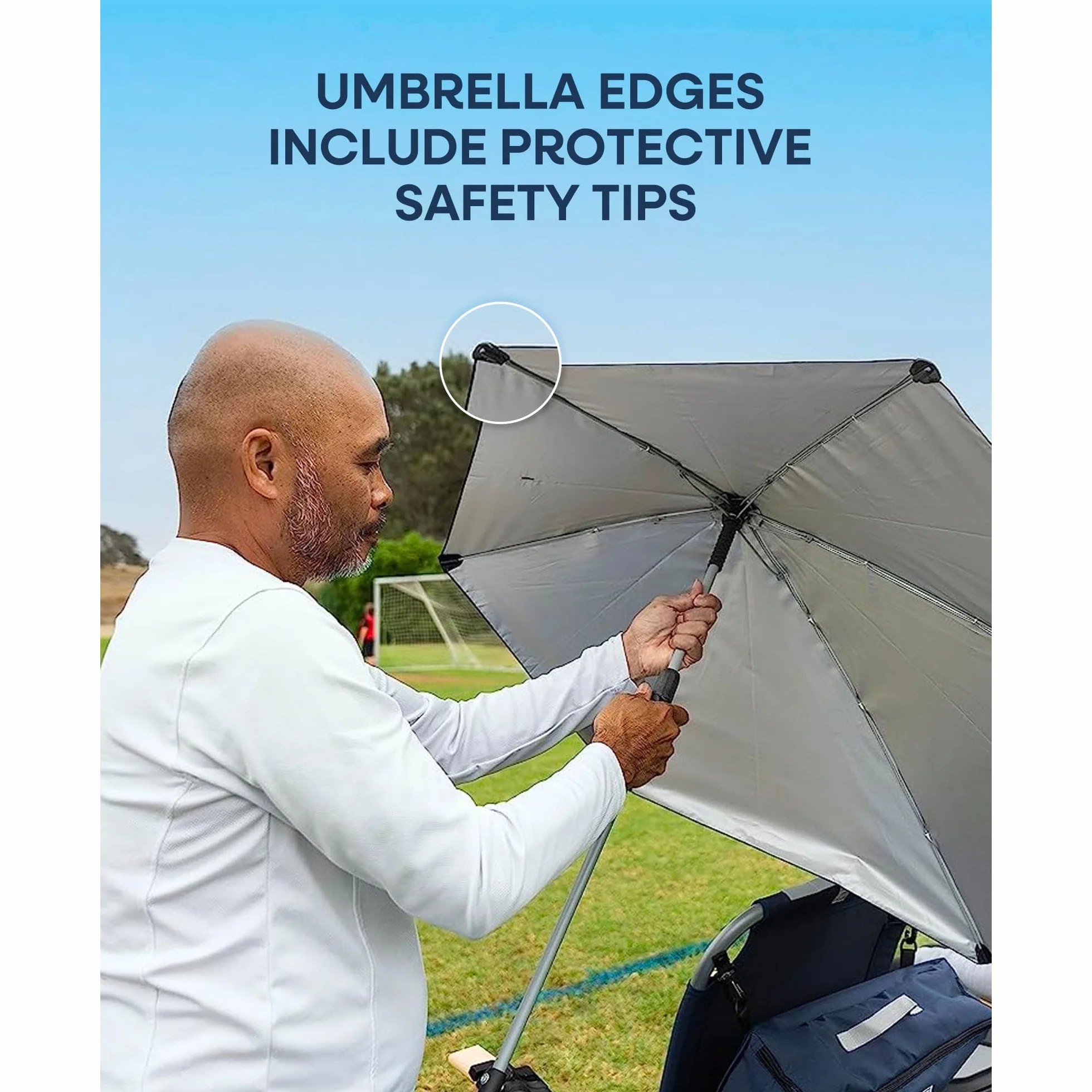 Sport-Brella Versa-Brella Ombrello - Riflette Calore e Garantisce Protezione Solare UPF 50+, Clip di Fissaggio a Quasi Qualsiasi Superficie, Monta su Sedie, Tribune, Borse da Golf e Altro