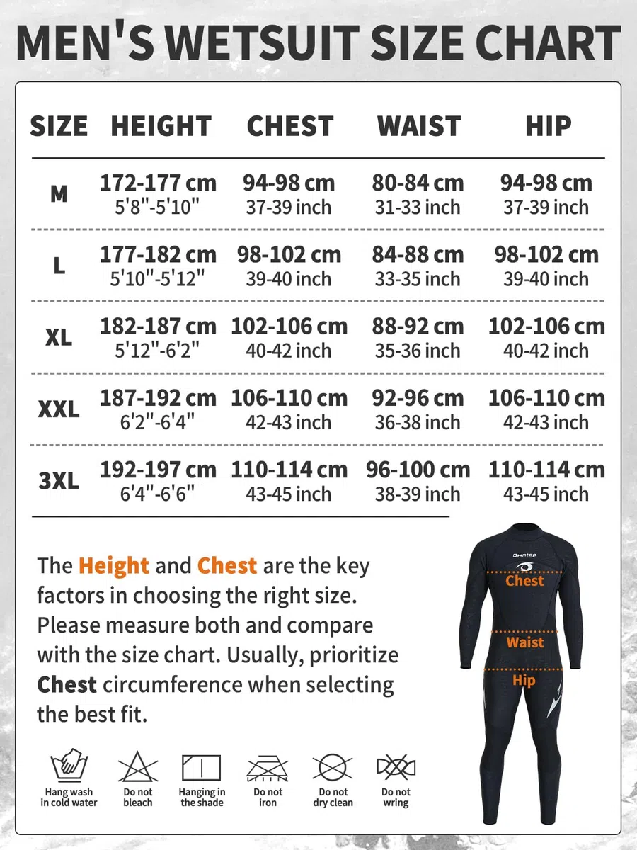 Owntop Muta da uomo e donna, 1,5 mm, lunghezza intera, in neoprene, con cerniera posteriore, per surf, snorkeling