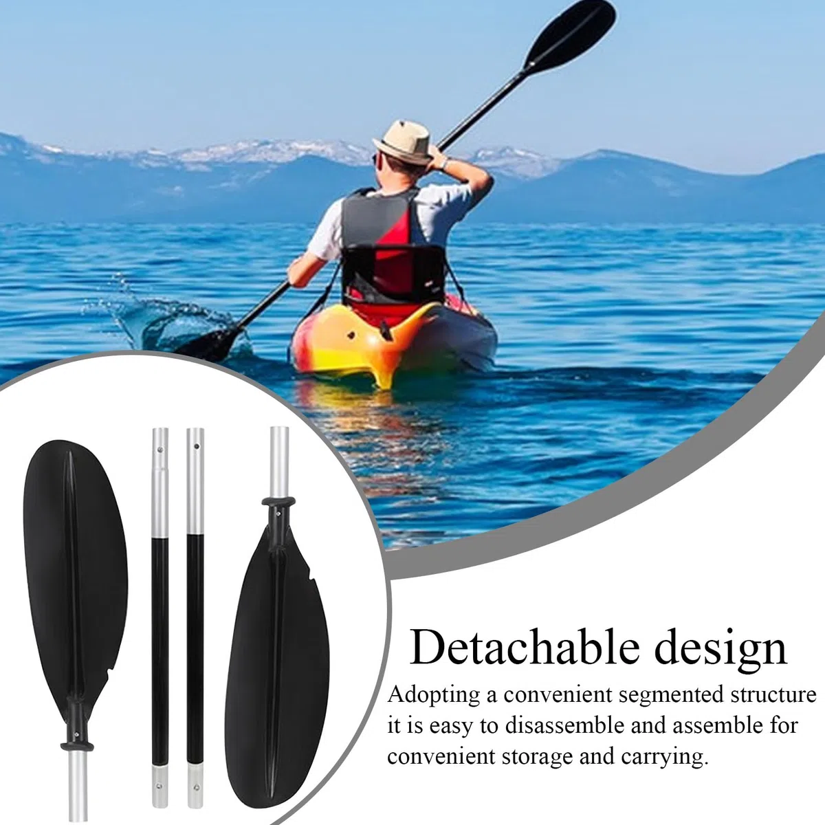 Generico Pagaie Kayak per Adulti, Pagaia Doppia per Barca da Lago, Doppia Pala Lega Alluminio Smontabile Attrezzo Voga per Pesca Fiume Sport Acqua Lago Barca Allenamento Touring Adulti