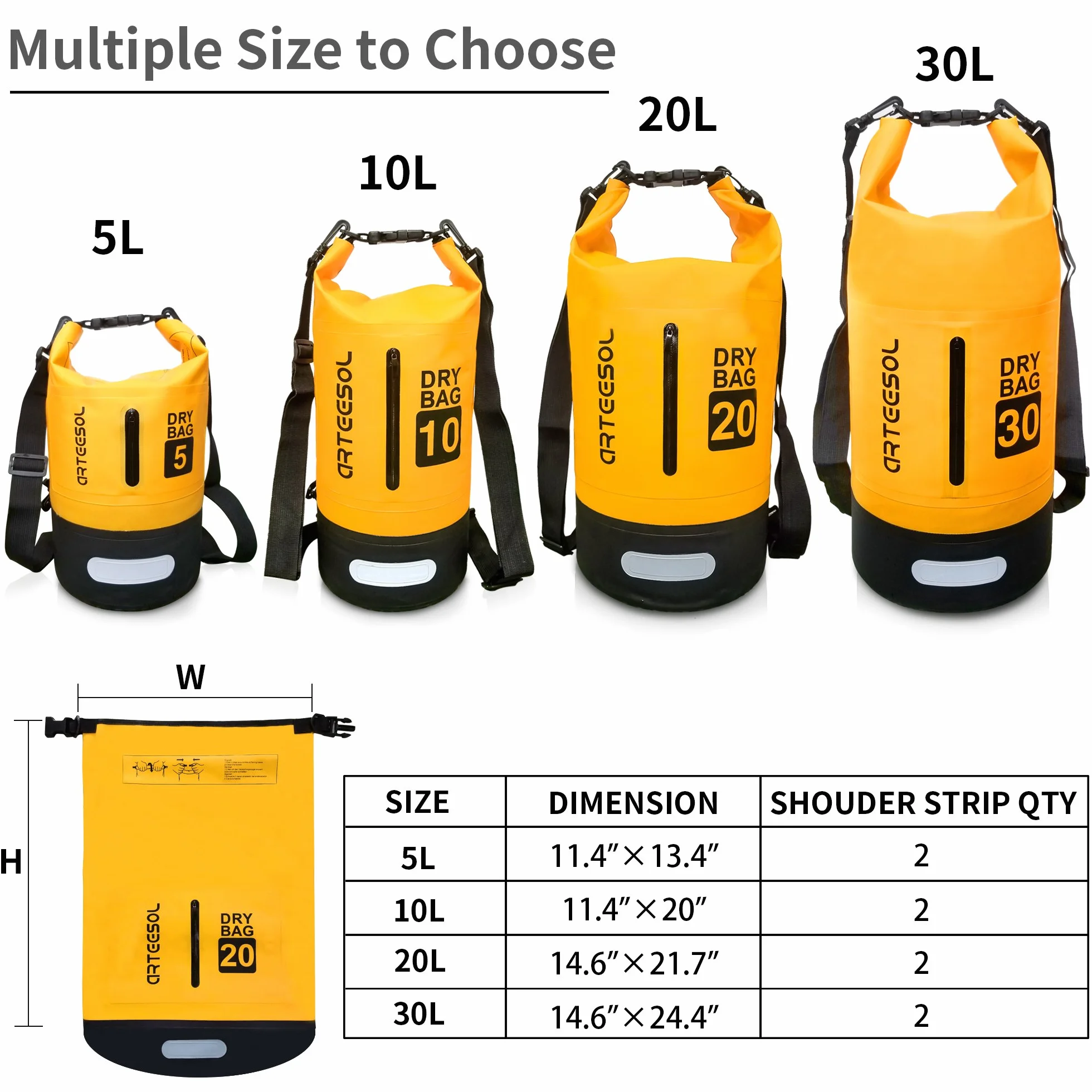 5L 10L 20L 30L Impermeabile Borsa Secca/Borsa Impermeabile con Cinghia Lunga Regolabile per Kayak in Barca Escursione in canoa/pesca/Rafting/Nuoto/Snowboard