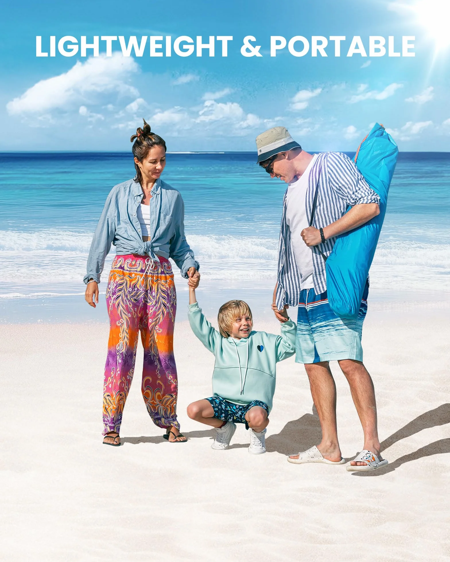 OutdoorMaster Tenda da spiaggia pop up per 3-4 persone, misura XL, facile da installare, portatile, pieghevole, con protezione UV UPF 50+, lucernario rimovibile per famiglie