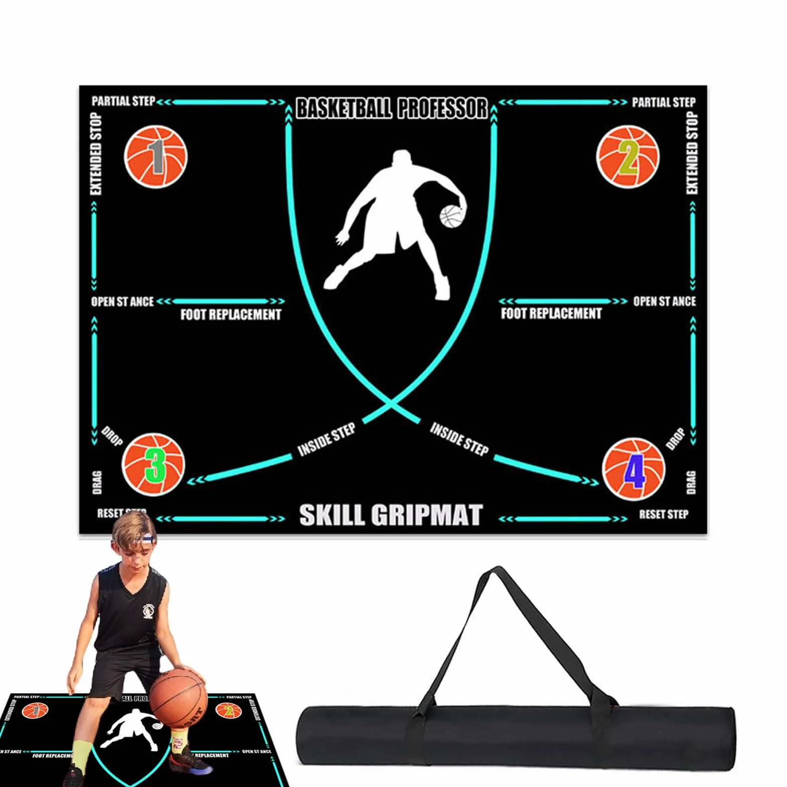 Tappetino da Basket Antiscivolo per Allenamento Agilità 120x86cm