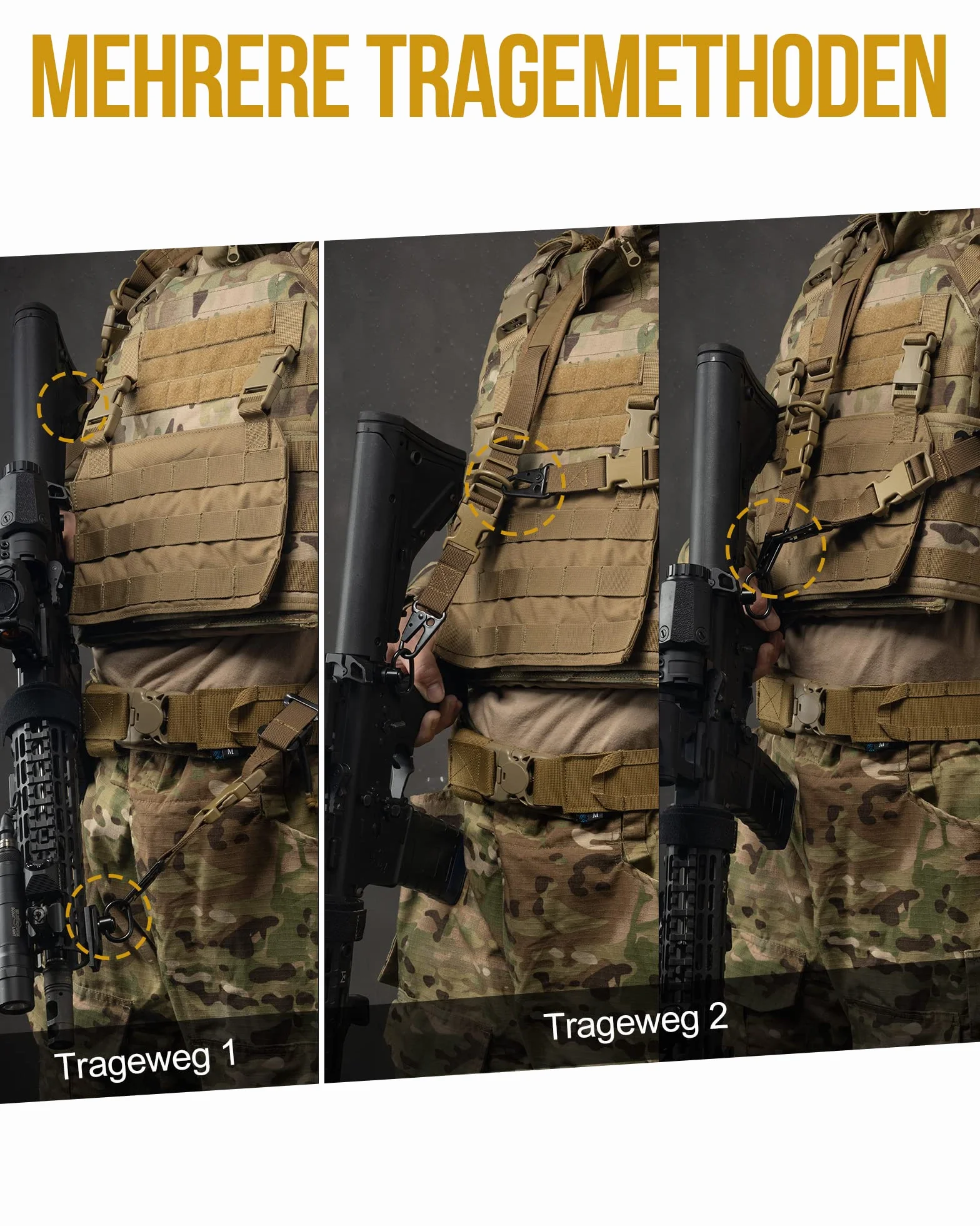 OneTigris Cinghie per fucile a 2 punti 1 pollice moschettone HK regolabile 46-68,5 cal. calibro