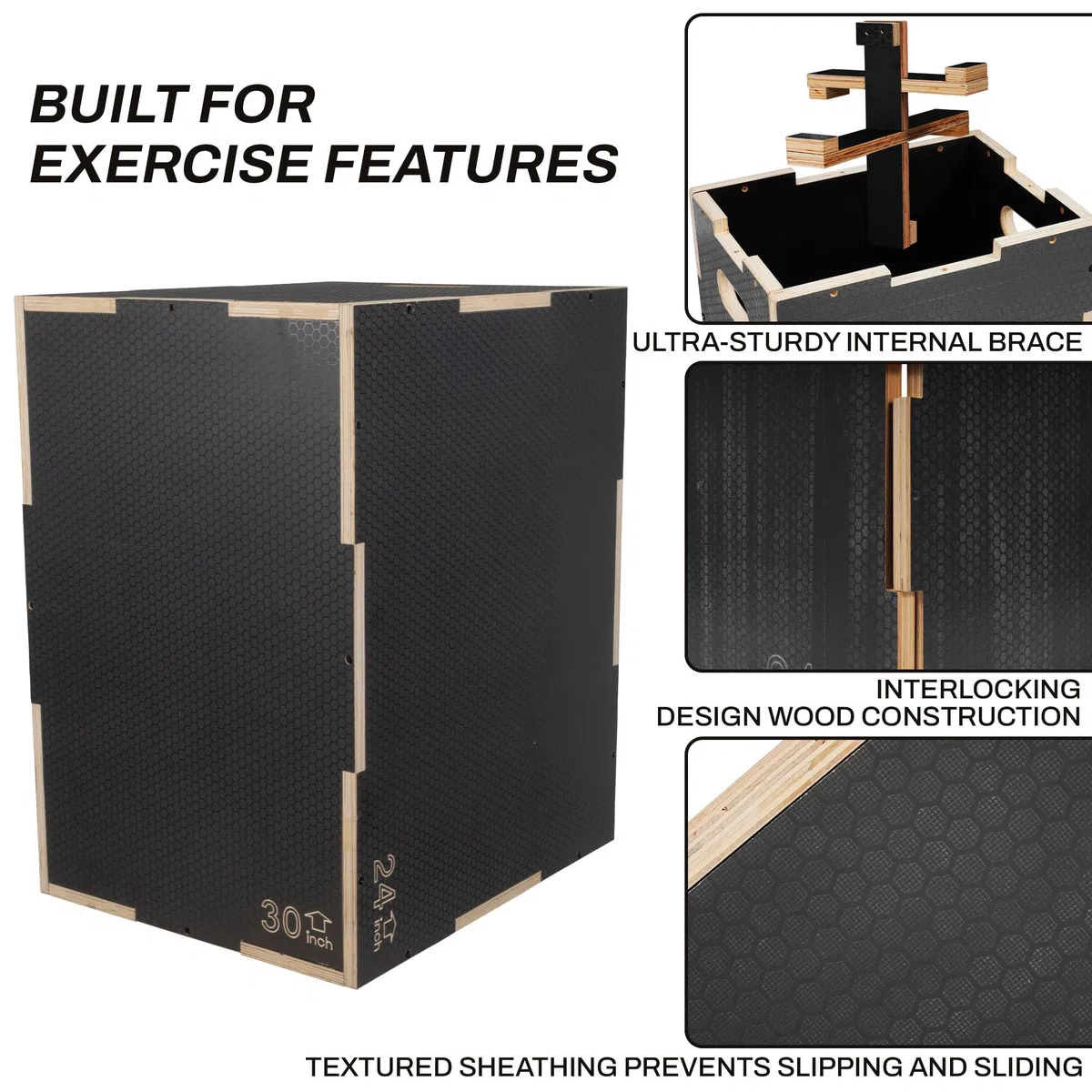 Signature Fitness 3 in 1 Scatola di Legno Antiscivolo Plyo Box Plyometric Box Jumping Esercizio, Diverse Misure