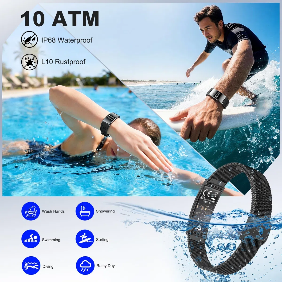 Fitness Tracker Smart Band Donna Uomo, Braccialetto Fitness Smartband con Contapassi, Cardiofrequenzimetro, SpO2, Monitoraggio del Sonno, Modalità Sport Multiple, IPX8, Bluetooth Android iOS