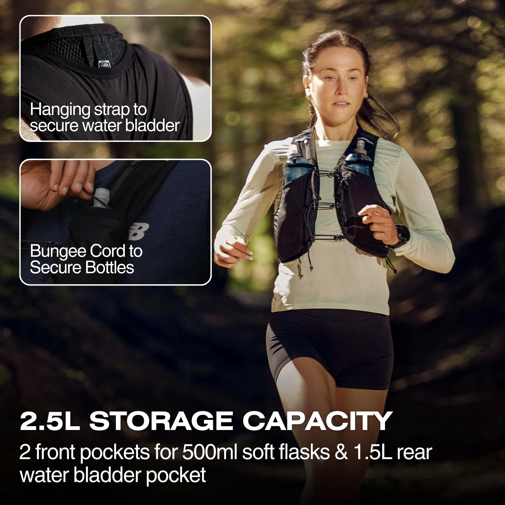 Gilet da corsa | Supporto per telefono per corsa | Zaino idrico | Zaino leggero da trail running | Porta bottiglie d'acqua | Elementi essenziali per la corsa | 10+ tasche per accessori da
