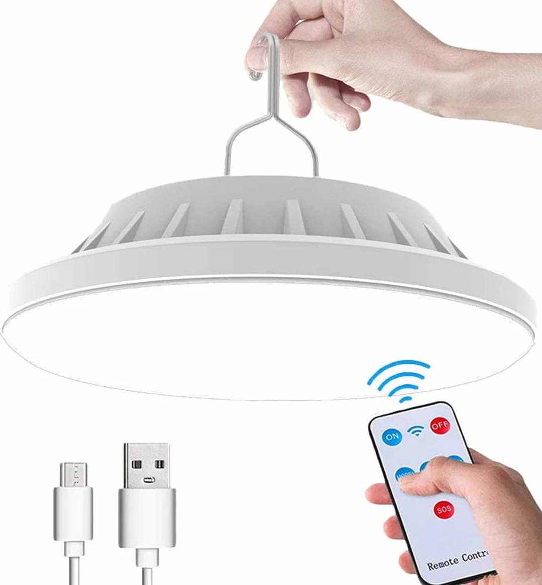 Lampadina da Lavoro Sospensione, Lampada da Campeggio Solare USB Ricaricabile con Telecomando, Lampada da Esterno IPX7 Impermeabile Luce Esterna Portatile da Campeggio Giardino Barbecue