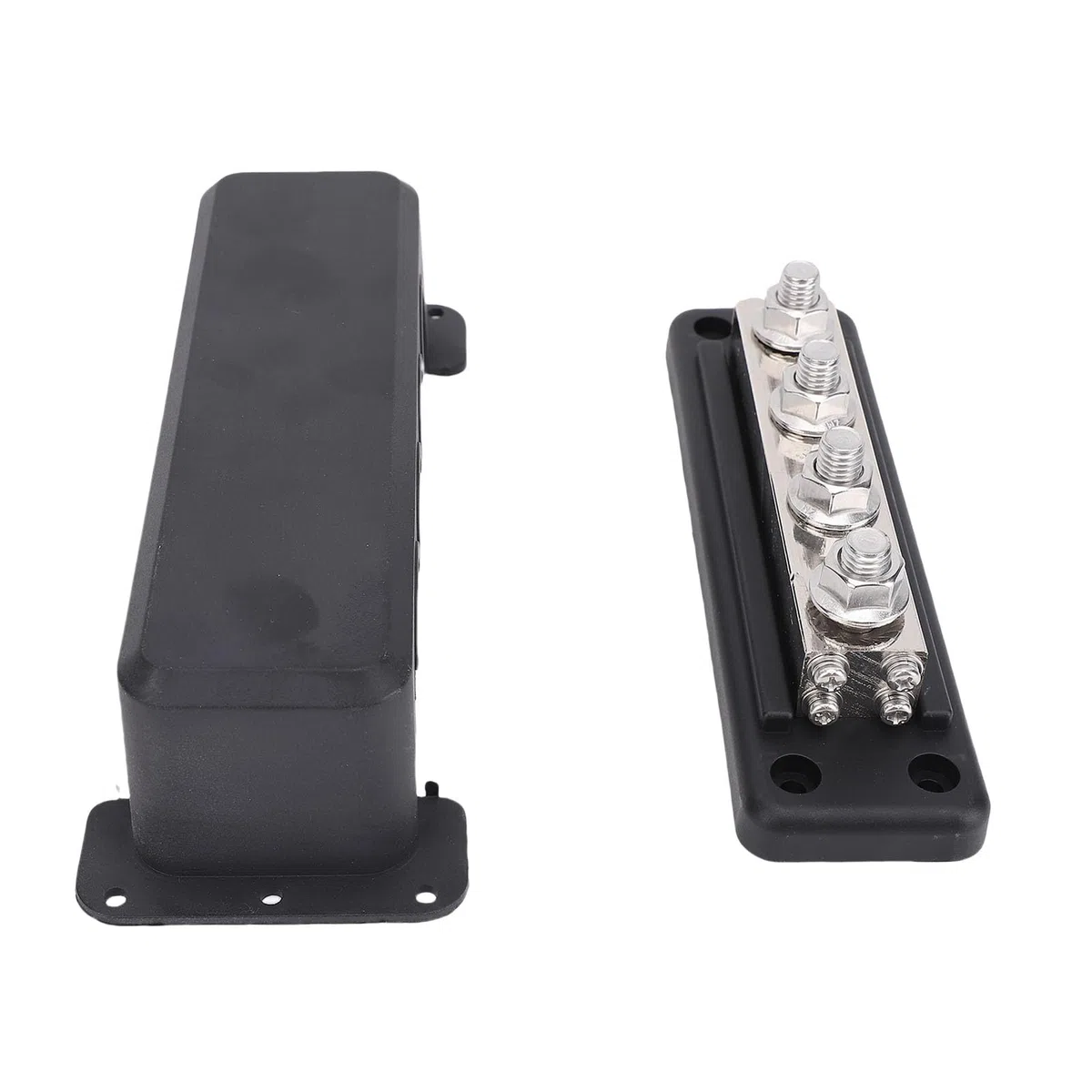 YWBL-WH Barra Collettrice 600A Blocco di Distribuzione Dell'alimentazione Terminale M10 a 4 Vie con Coperchio per Batteria per Barche Marine per (BLACK)
