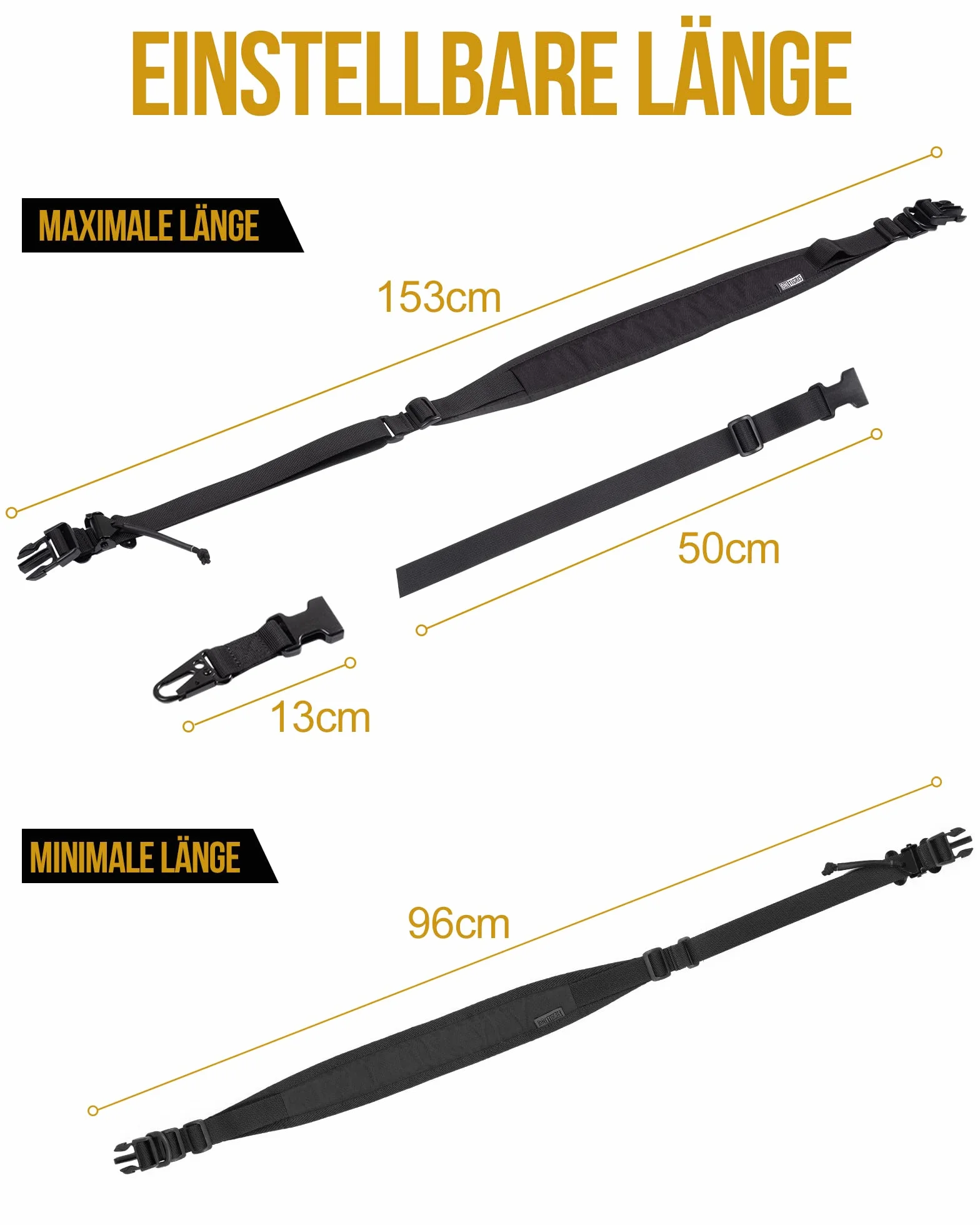 OneTigris Cinghie per fucile a 2 punti 1 pollice moschettone HK regolabile 46-68,5 cal. calibro