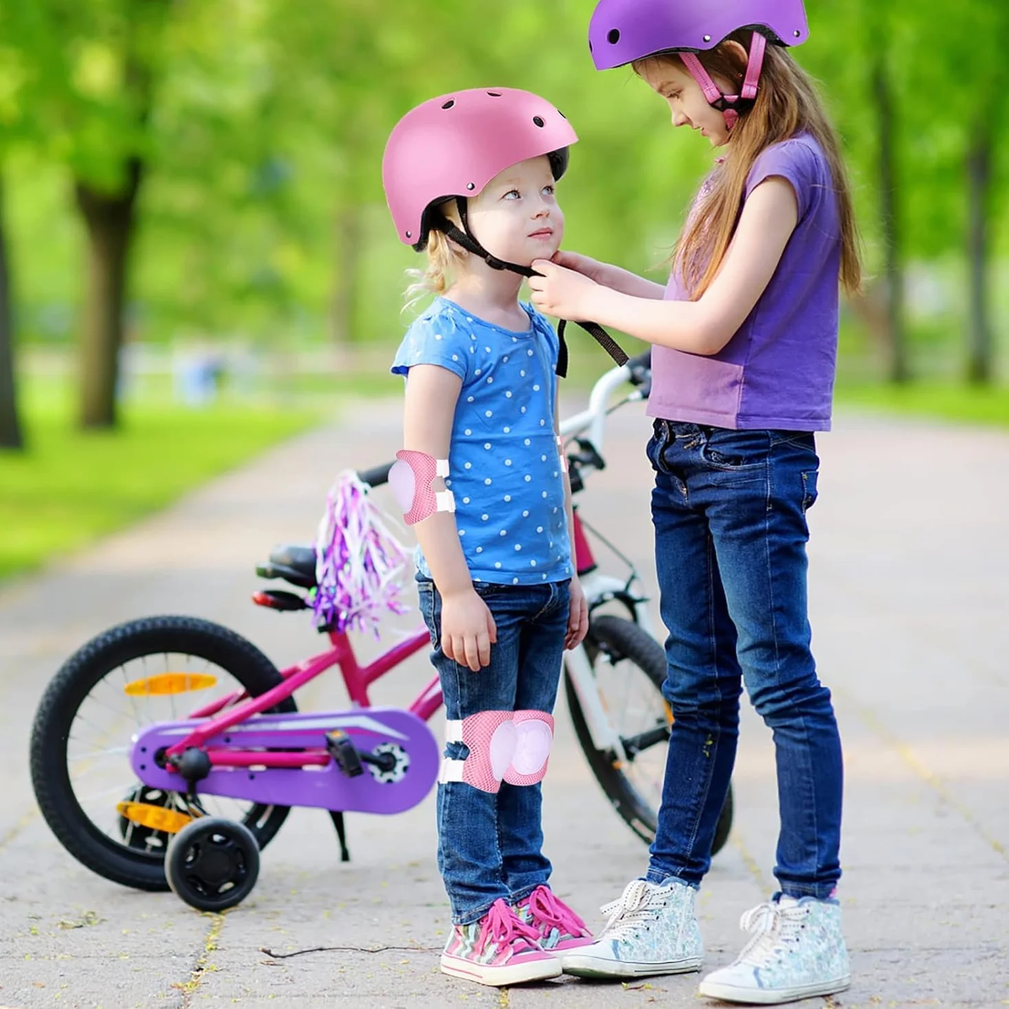 Set di ginocchiere per bambini con casco 3-10 anni protezioni