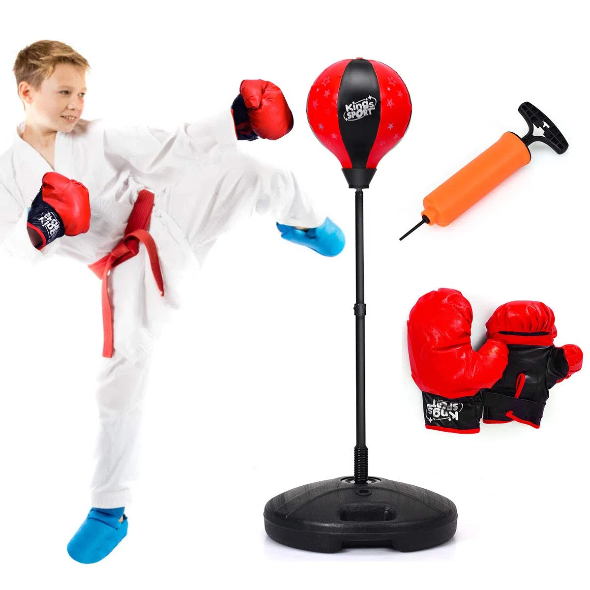 COSTWAY Sacco da Boxe per Bambini Altezza Regolabile, Punching Ball per Bambini con Guantoni, Palla di Pugilato da Terra con Base Stabile Riempibile con Acqua o Sabbia