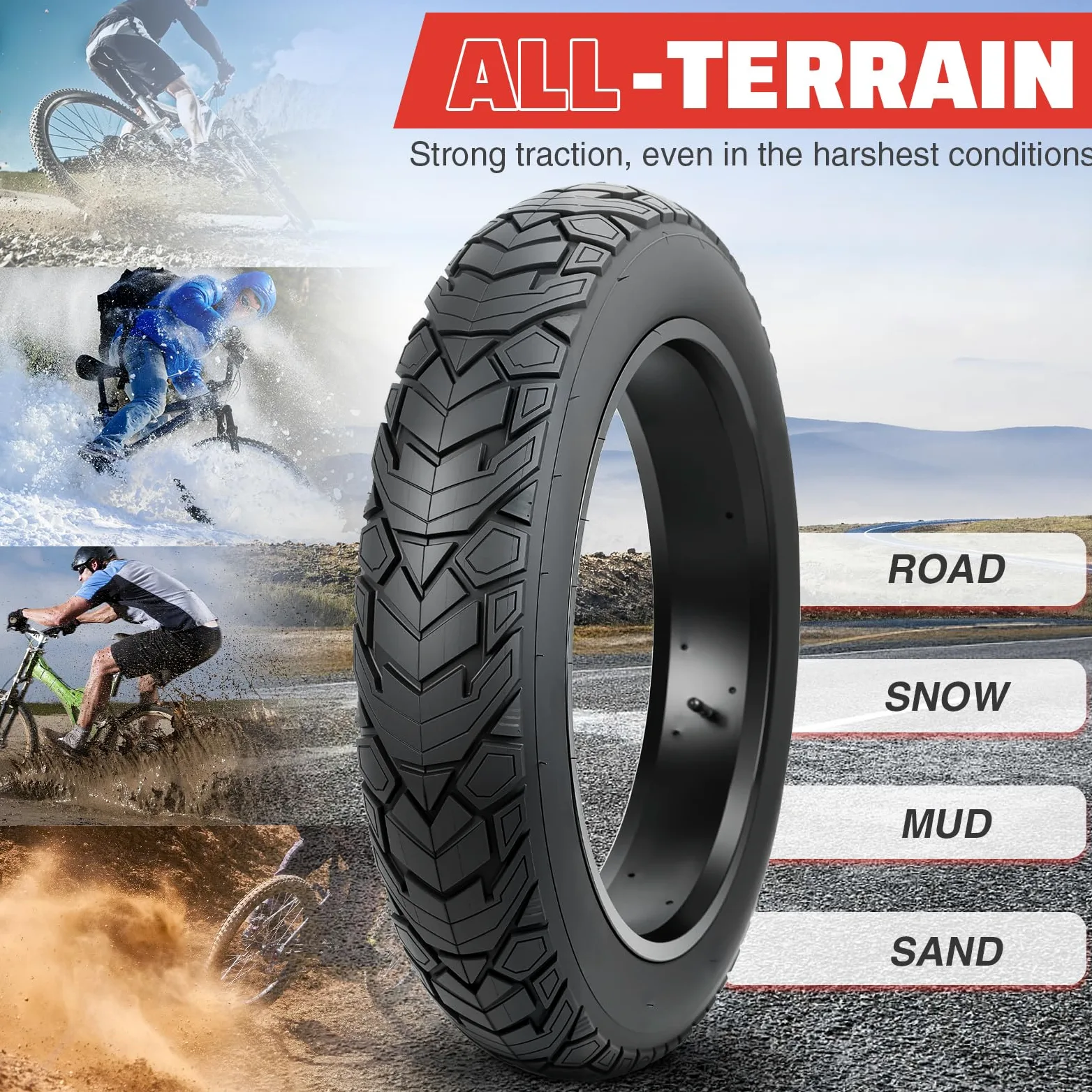 ZUKKA Fat Bike Tire 20/26 x 4,0 pollici Mountain Bike Tire Fat Tire 20/26 pollici Heavy Duty Deep Grooves Foldable Replacement All Terrain