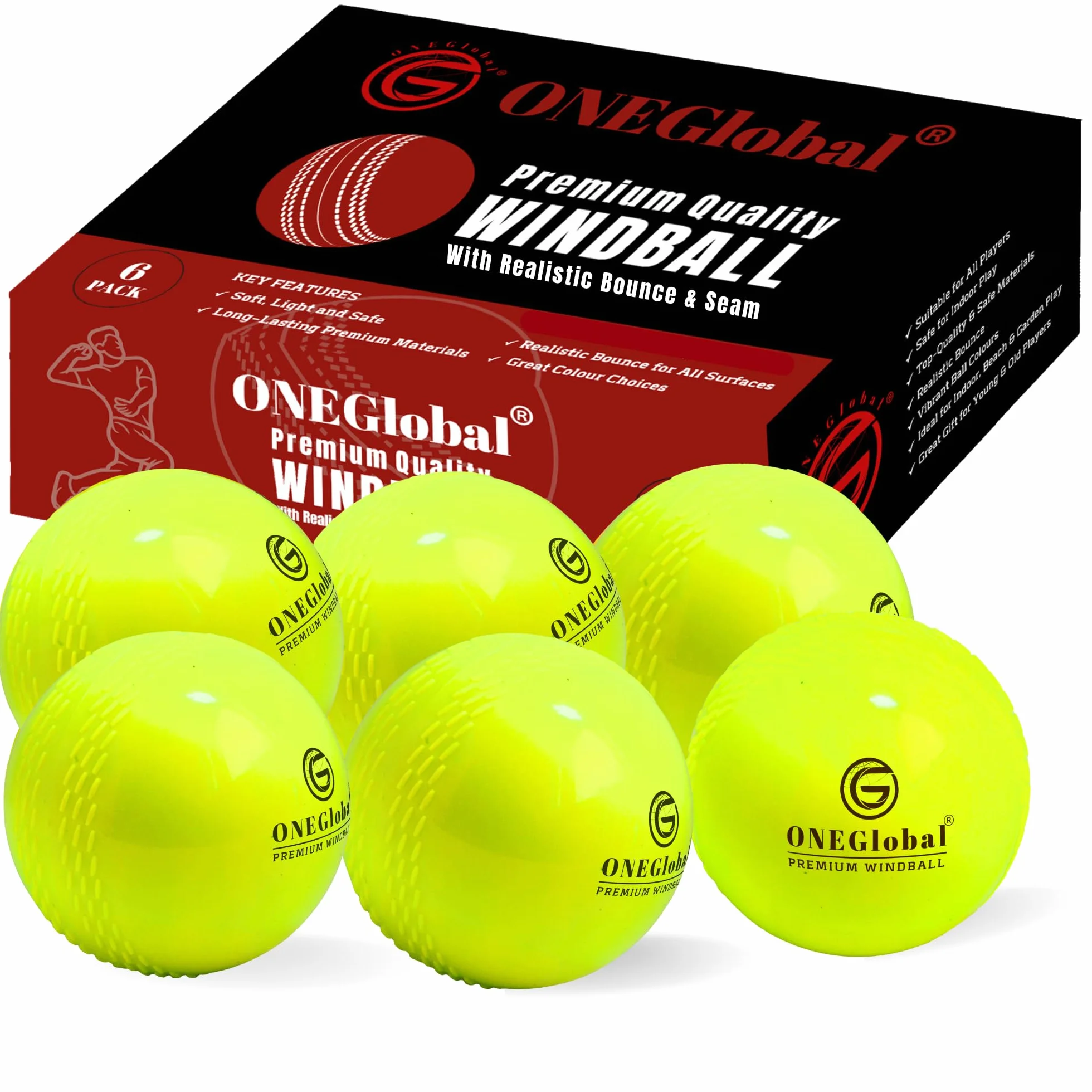 Windball Soft Cricket Ball Durable Embossed Seam True Bounce Swing for Outdoor Indoor Practice Coaching
