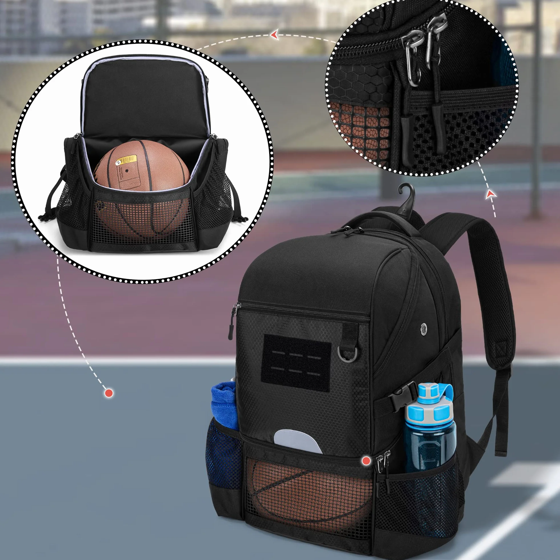 DSLEAF Zaino da Basket per Uomo, Borsa da Calcio con Scomparto per Palline e Scomparto per Scarpe per Allenamento di Basket, Calcio, Pallavolo