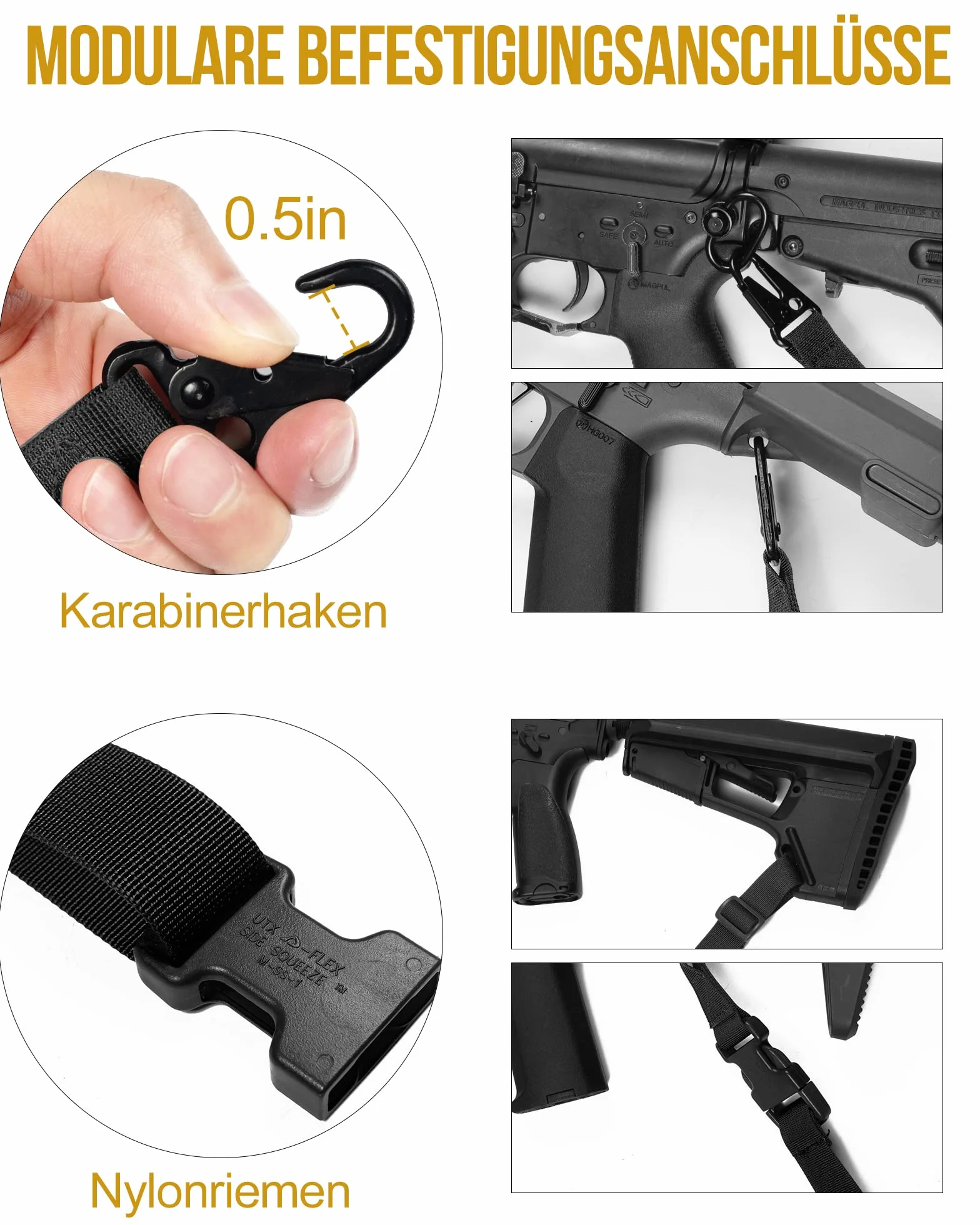 OneTigris Cinghie per fucile a 2 punti 1 pollice moschettone HK regolabile 46-68,5 cal. calibro