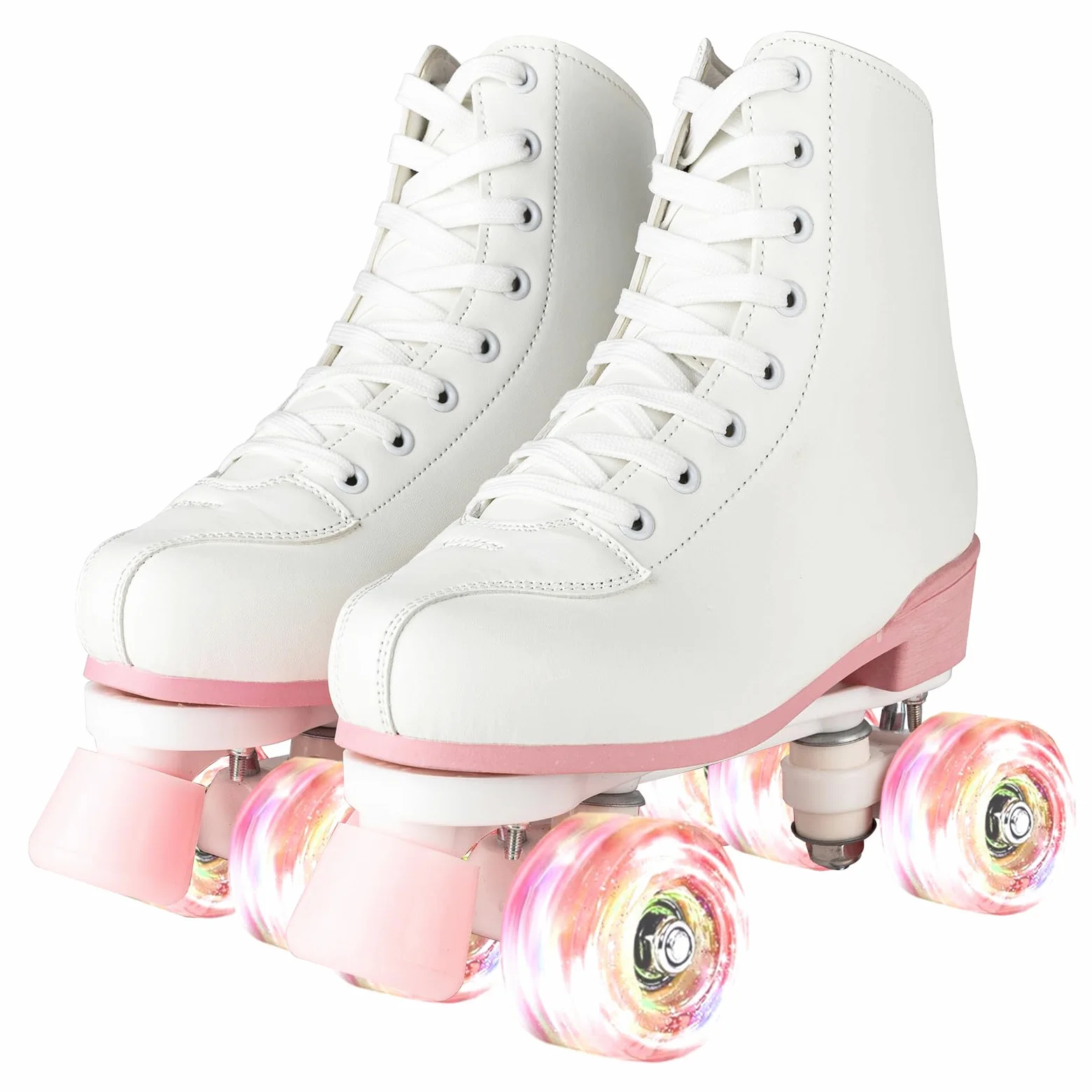 XUDREZ Roller Skates for Women Girls Light Up Adult Roller Derby Skates Double Row PU Leather Skates for Youth Beginner Outdoor