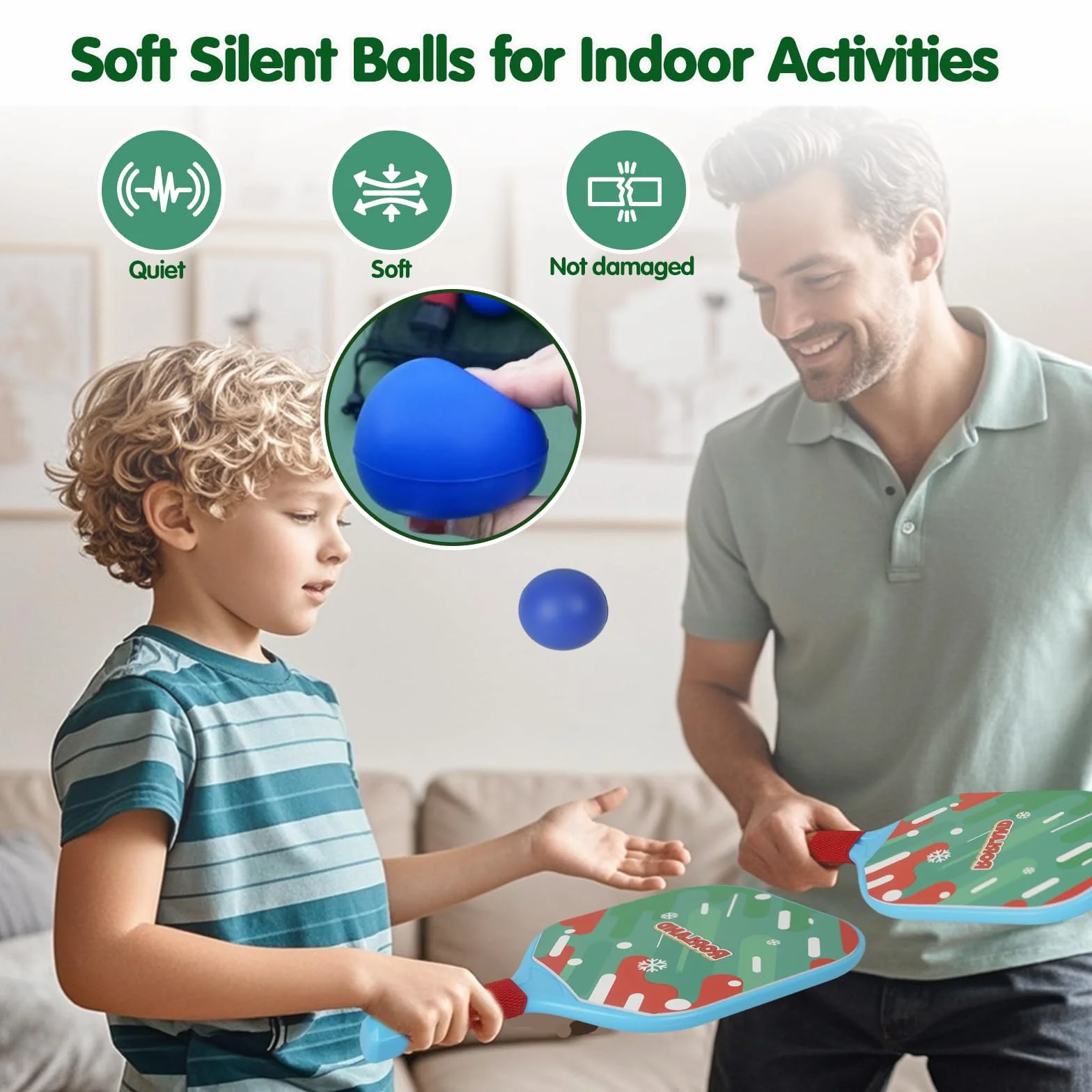 Set Pickleball Bambini: 2 Racchette 4 Palline, Peso Leggero 200g, Impermeabile per Giardino Spiaggia Piscina
