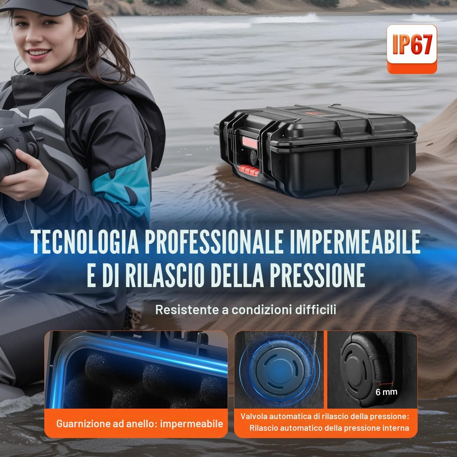 VEVOR Custodia Rigida Resistente alle Intemperie IP67 340 x 235 x 126 mm