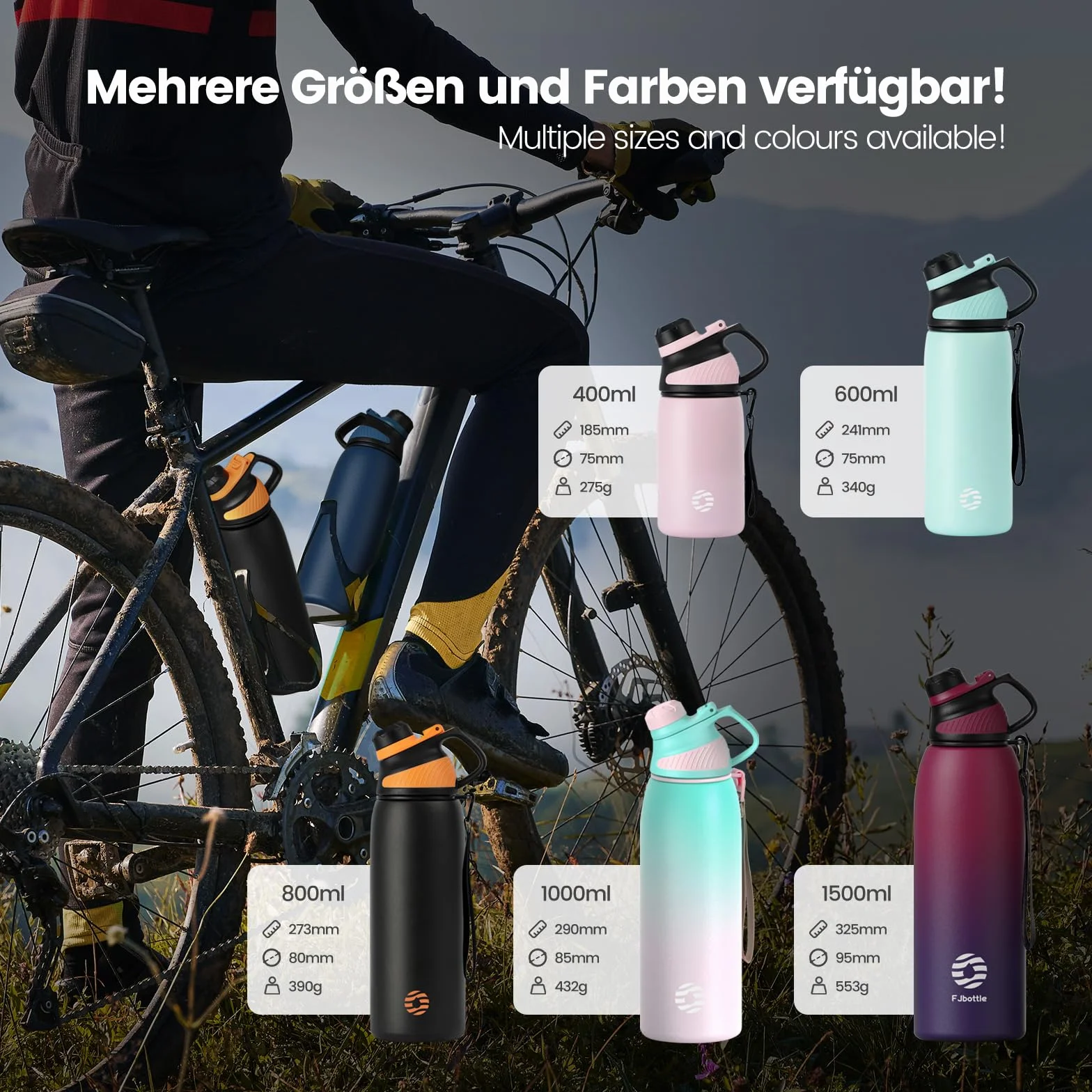 Fjbottle Borraccia Termica 1500ML, Bottiglia Termica per Bambini - Senza BPA, Acciaio Inox per Scuola Sport Palestra