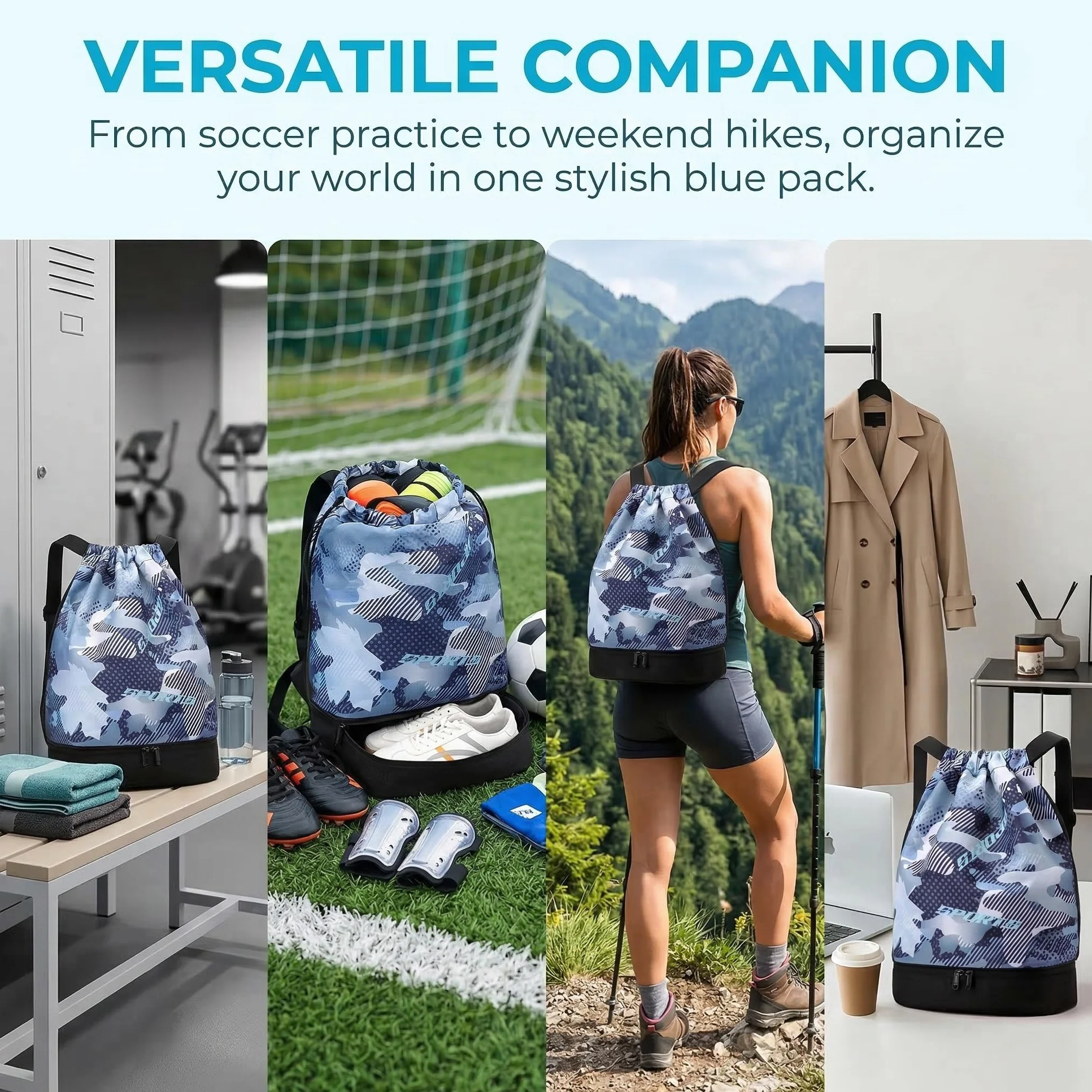 Borsa da Palestra con Coulisse Impermeabile Grande Scomparto Scarpe Sportivo Zaino Unisex per Yoga Spiaggia Nuoto