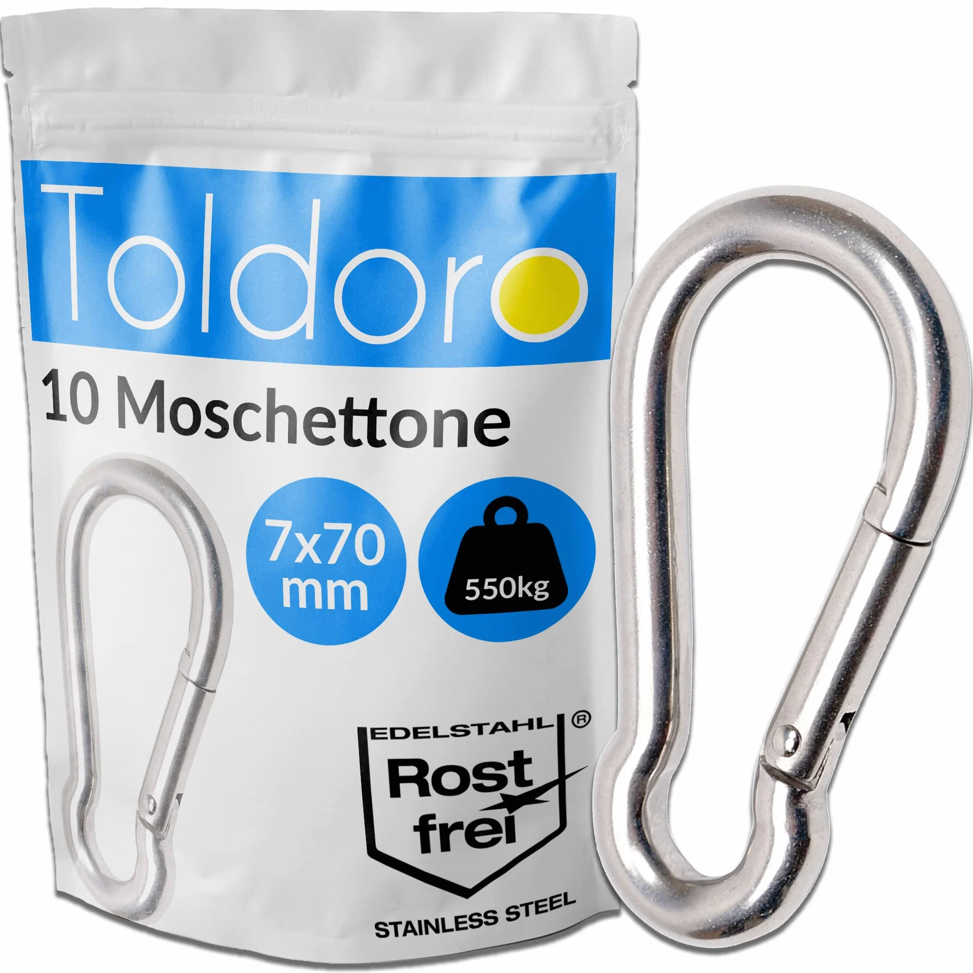 Toldoro Moschettone acciaio inox 7x70mm multifunzione per altalena campeggio slackline Set