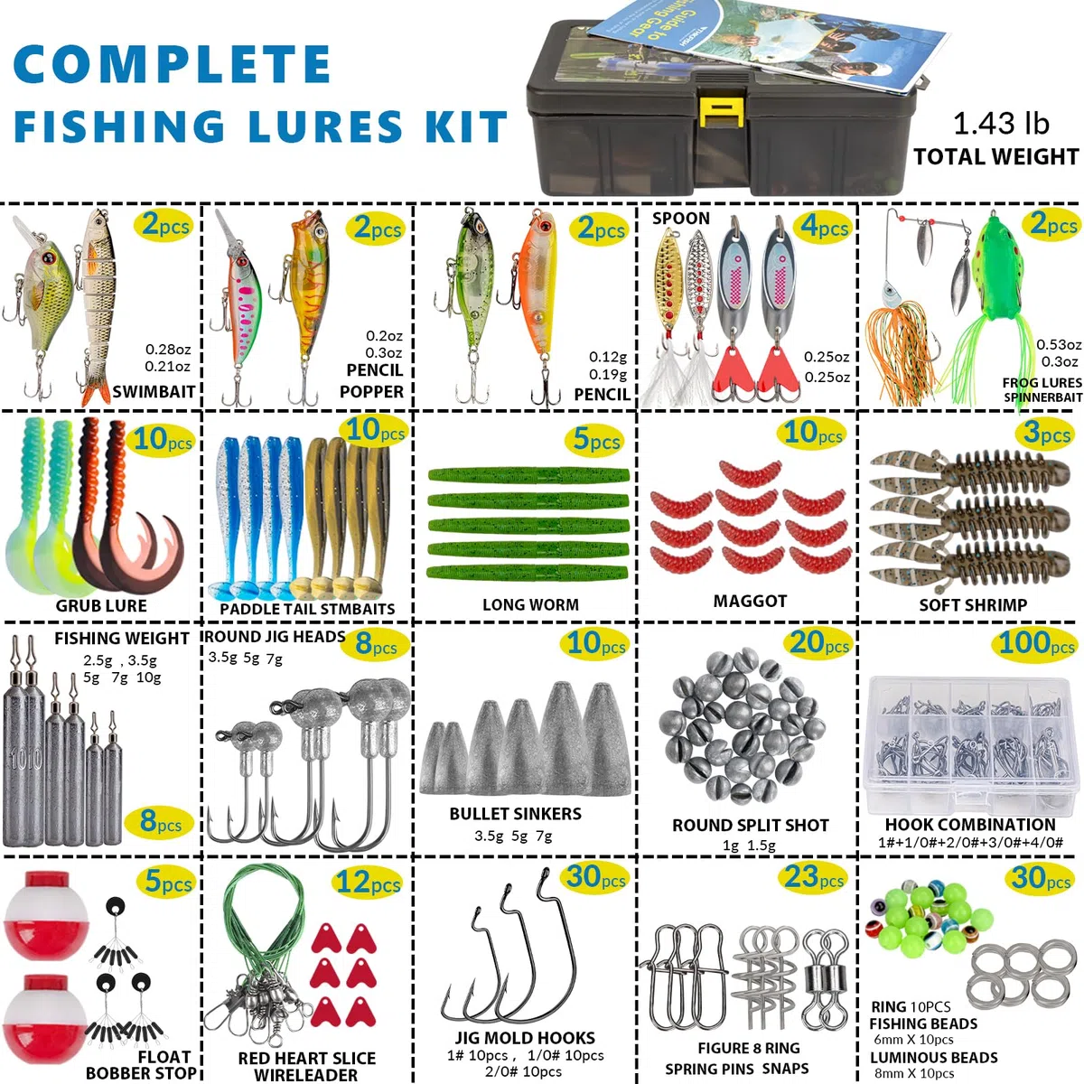 THKFISH Kit di esche da pesca, 299 pezzi Kit Mare Accessori per acqua dolce Inclusa ami da Pesca piombini Esche Artificiali Spinning Attrezzatura da Pesca, regalo perfetto