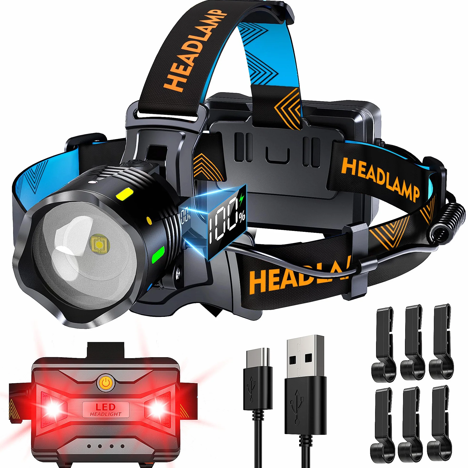 Lampa Frontale LED Ricaricabile 210000 Lux 12 Modalità IP65