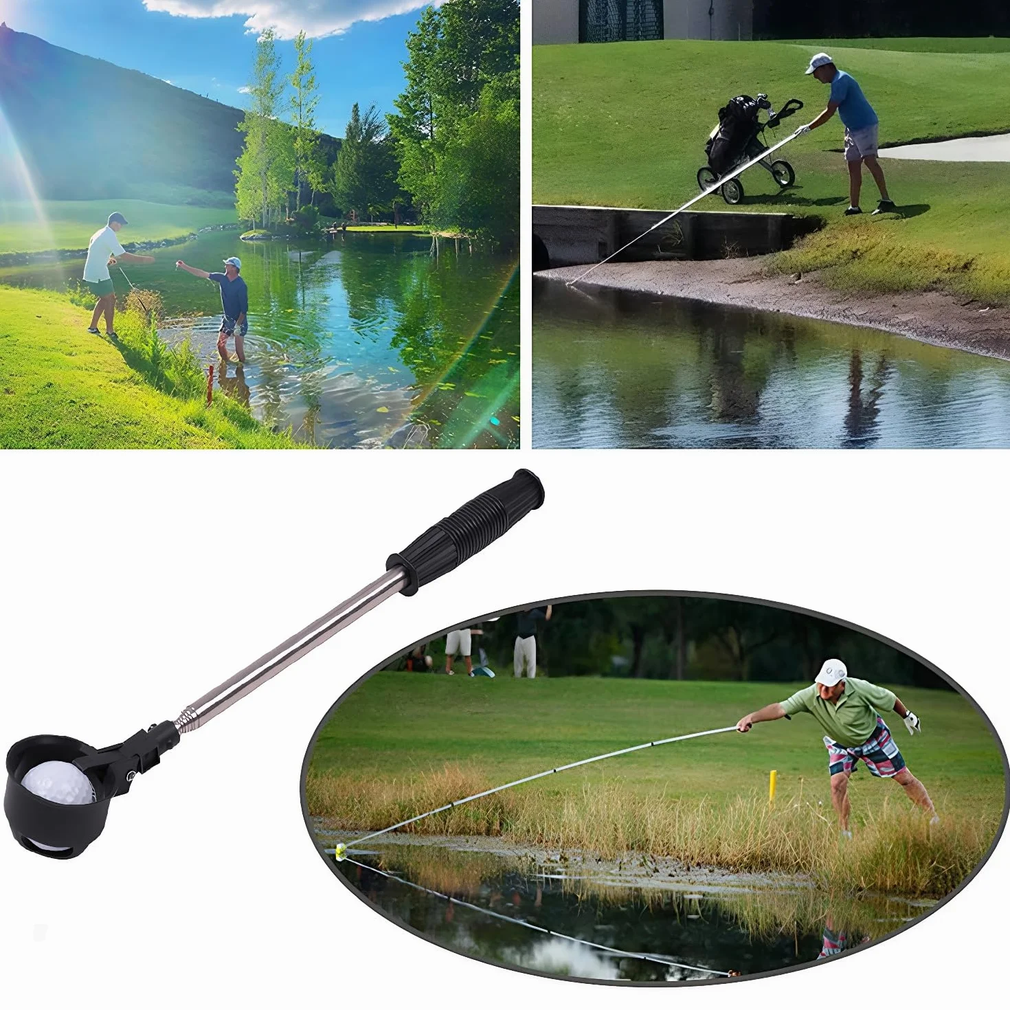 Golf Ball Retriever 45cm/47.7" Estensibile 2m/78.7" 304 Acciaio Inox Pick Up Tool TP15