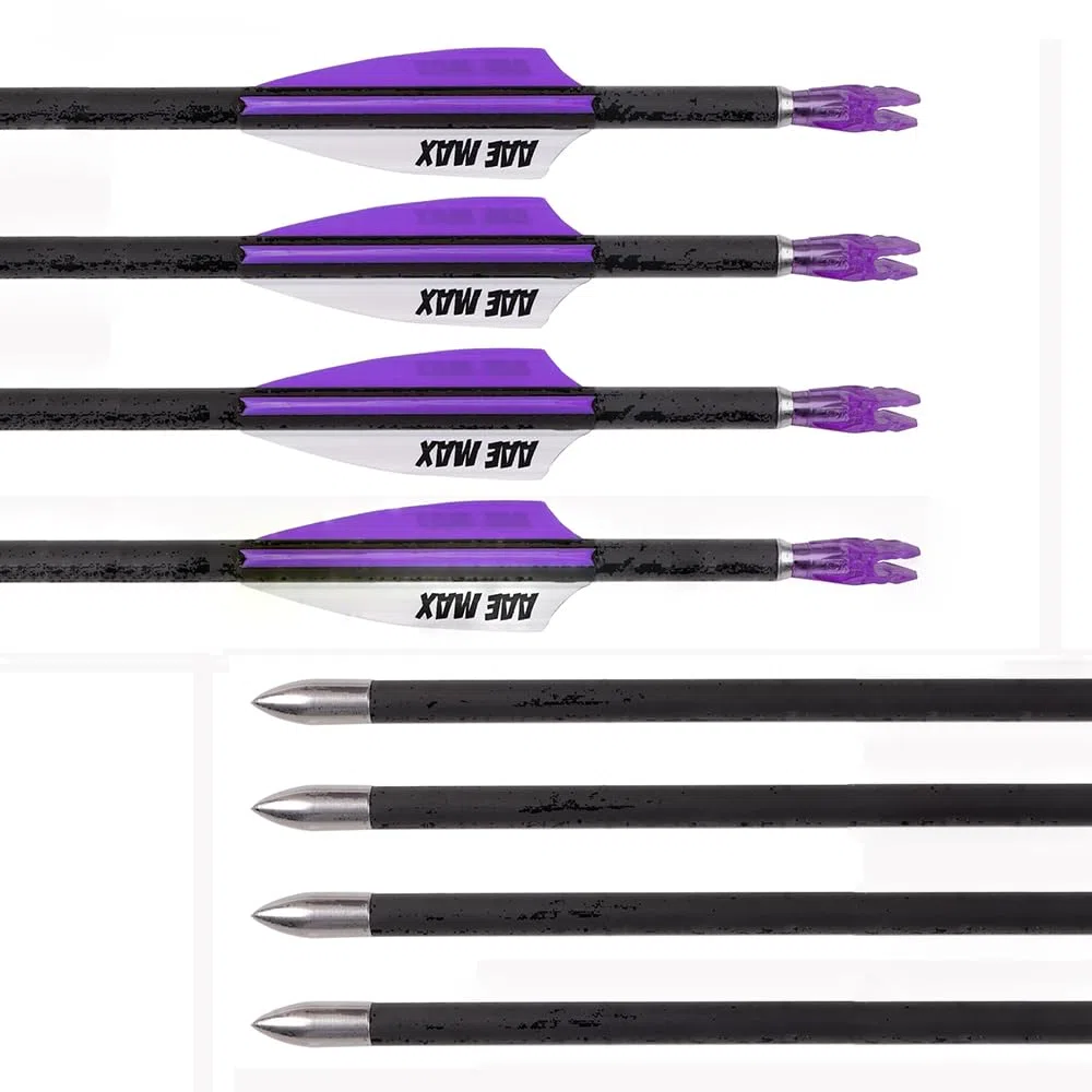 12 Pezzi Frecce da Competizione ID 4,2 mm Viola Bianco Scanalature per l'aria Piuma Freccia da Tiro con L'Arco Spine 300 400 500 600 700 800 900 1000 1100 1200 1300 1400 1500