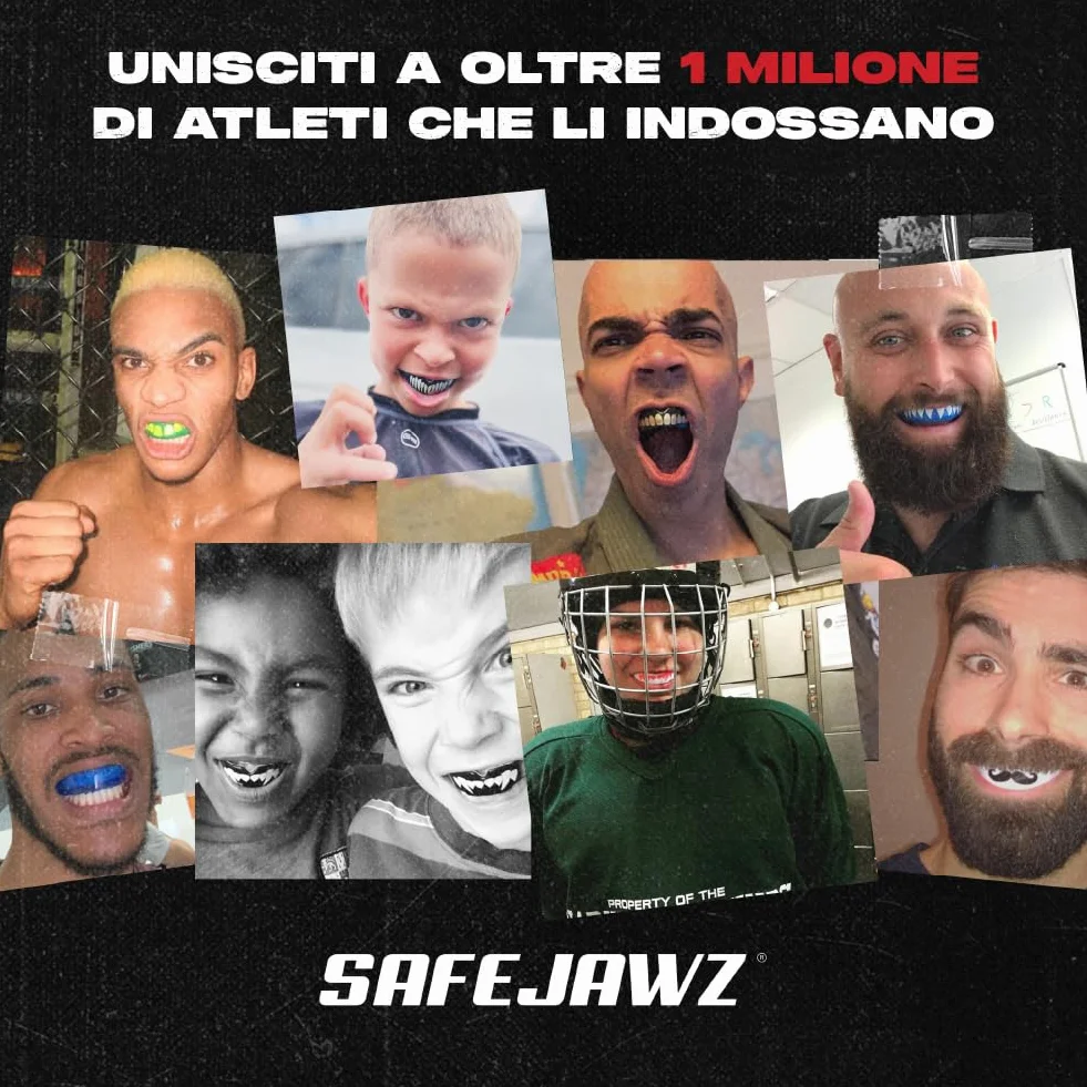 SAFEJAWZ Nitro Paradenti Sportivo Completo per Adulti e Bambini Rugby MMA Hockey Judo Boxe Grigio