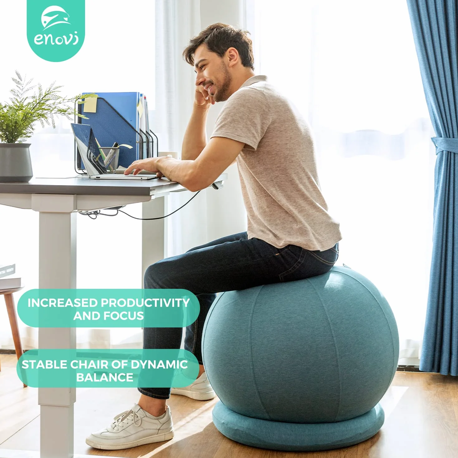ProBalanceΩ Sedia a sfera, sedia a sfera da yoga con fodera e base per scrivania da casa e ufficio, parto e gravidanza, palla di stabilità e seduta per alleviare il dolore alla schiena, diverse