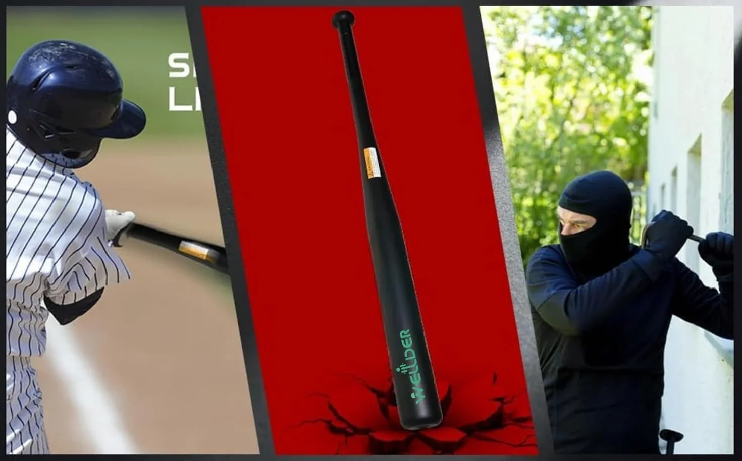Mazza da Baseball in Acciaio 63,5 cm Rinforzata Peso 1Kg Nera Argento con Grip