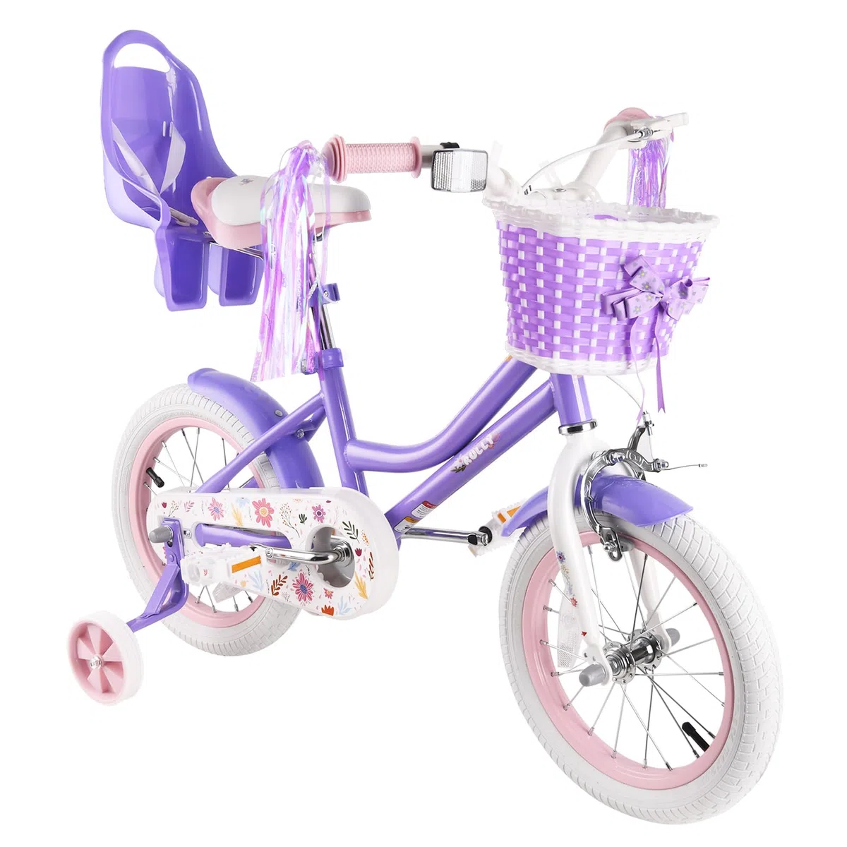 RULLY Bici da bambina 14" Daisy 3-5 anni – Bicicletta da bambino con ruote e cestino – Colore viola