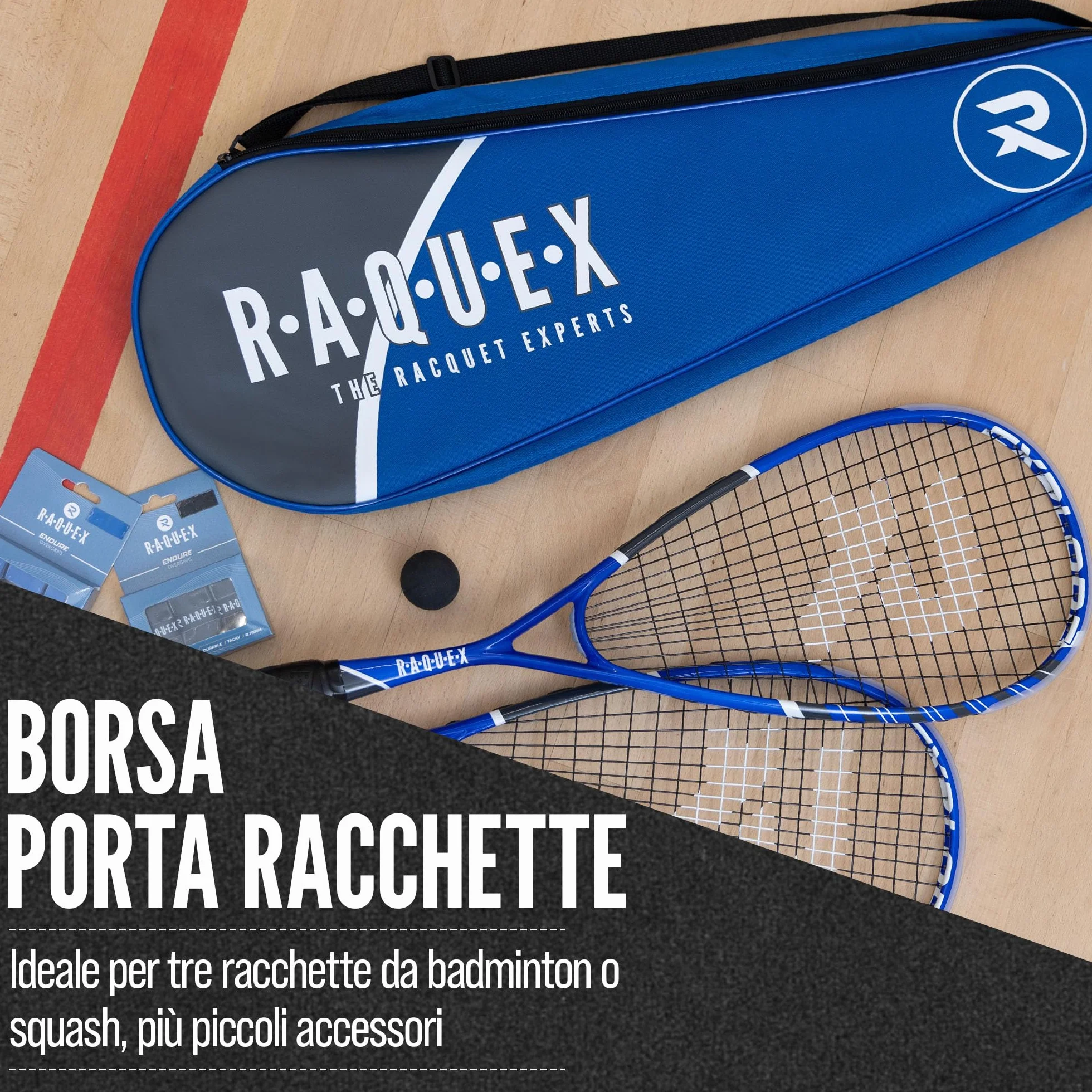 Raquex Borsa tre racchette da badminton - Custodia per racchette da badminton o da squash, con tracolla regolabile - Borsa sportiva per racchette da uomo e da donna