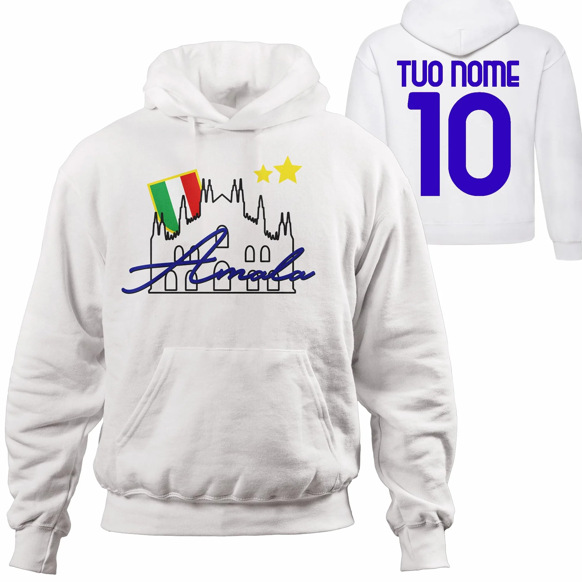 Felpa Amala Scudetto Italia – Felpa Sportiva Celebrativa con Cappuccio Regolabile – Cotone Felpato – Made in Italy