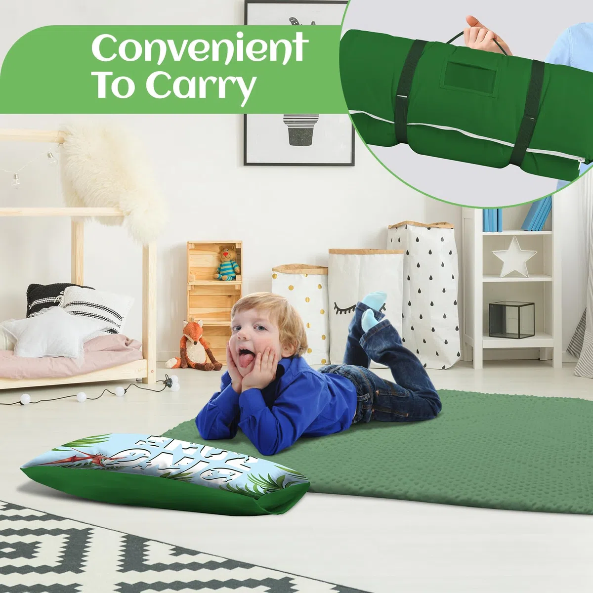 Sacco a Pelo per Bambini con Cuscino e Doppia Cerniera, 150x60 cm Nap Mat per Bambini, Ideale per Casa, Asilo, Scuola Materna e Campeggio