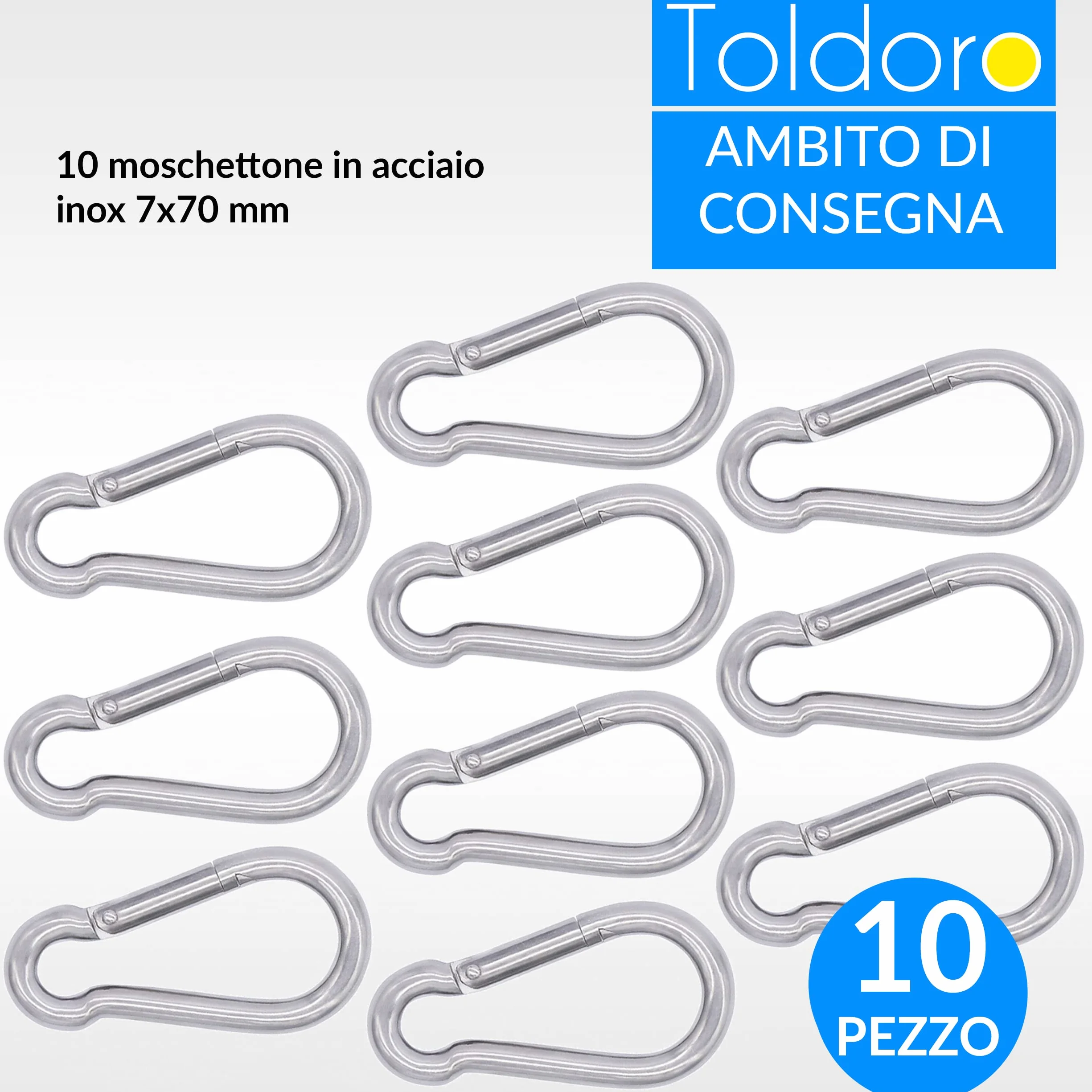 Toldoro Moschettone acciaio inox 7x70mm multifunzione per altalena campeggio slackline Set