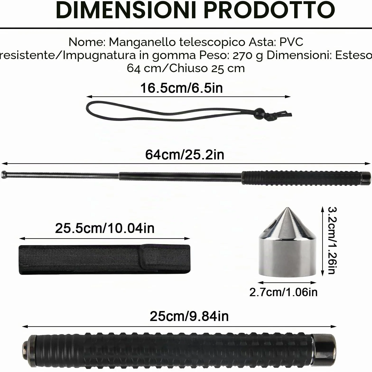 Bastone da Escursionismo Telescopico Pieghevole 64cm Antiscivolo Trekking Campeggio Alpinismo Sci Nero