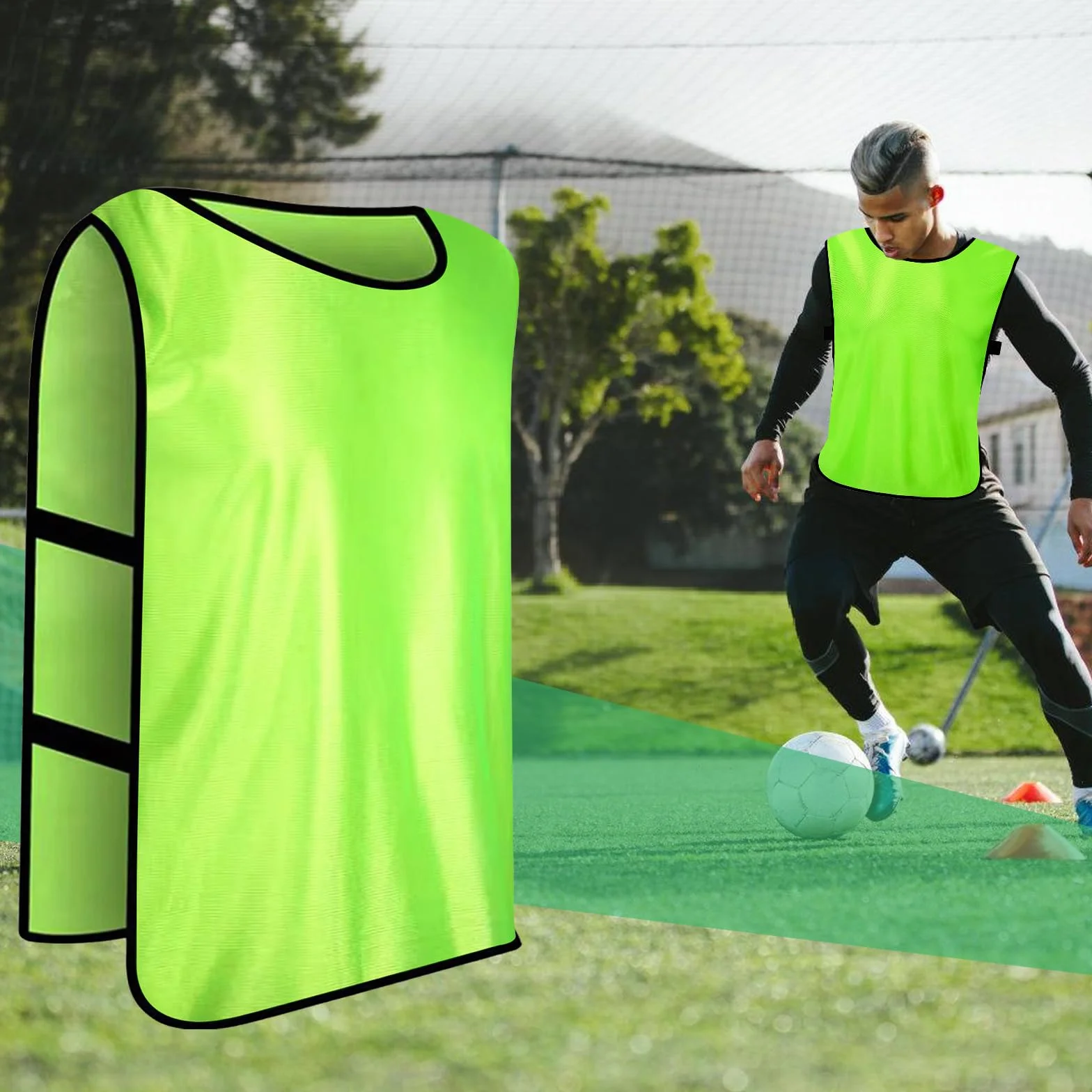 PORFOYO Calcio Pettorine Riutilizzabili 12 Pezzi Gilet Da Allenamento Verde