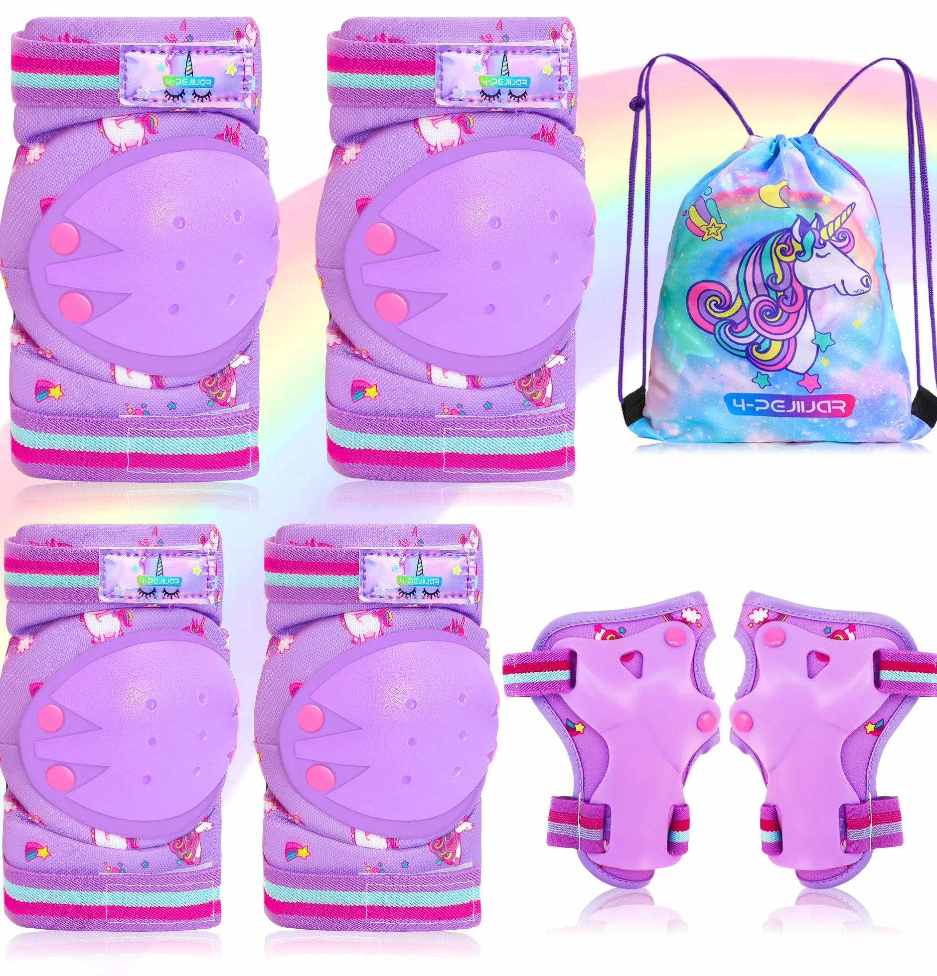 Unicorno Protezioni Set per Bambini Ginocchiere 6 in 1 Protettivi Kit Skateboard Scooter Bicicletta Pattini