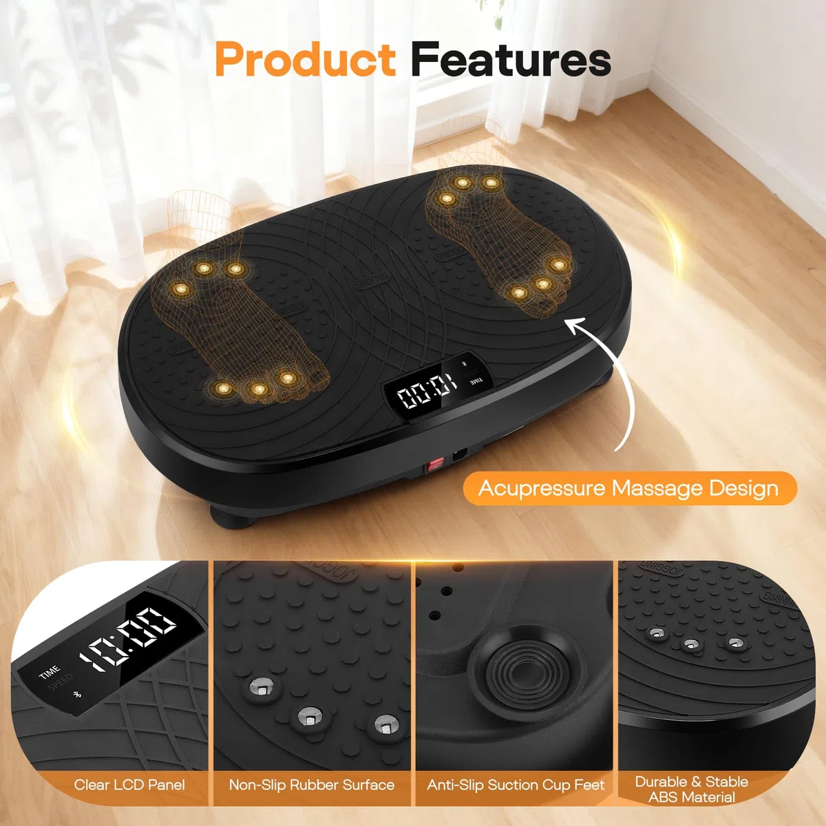 Piastra Vibratoria, 6 Modalità e 120 Velocità Regolabili Piastra Vibratoria Macchina per Esercizio con Fasce di Resistenza e Telecomando, Piastra Vibratoria Timer per Casa/Palestra/Ufficio