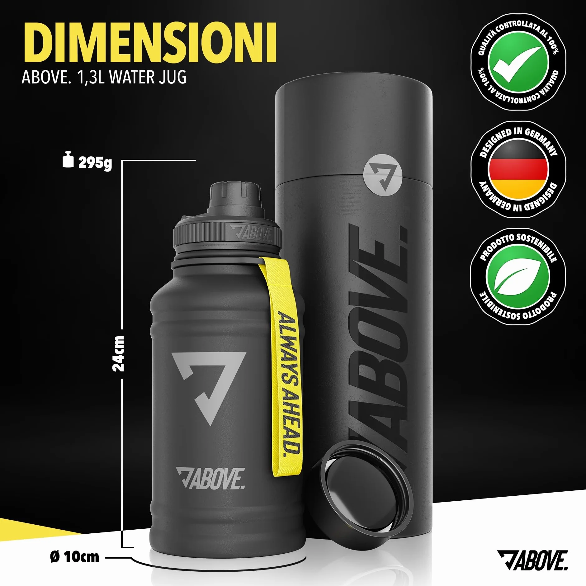 Borraccia in Acciaio Inox 1.3L Senza BPA a Prova di Perdite con 2 Tappi per Sport Outdoor