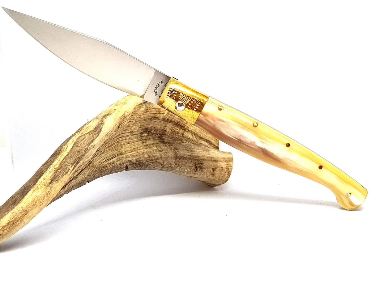 artigiano roberto monni Coltello Artigianale SARDO PATTADA Tascabile Manico in Corno Collezione Sardegna Art 45