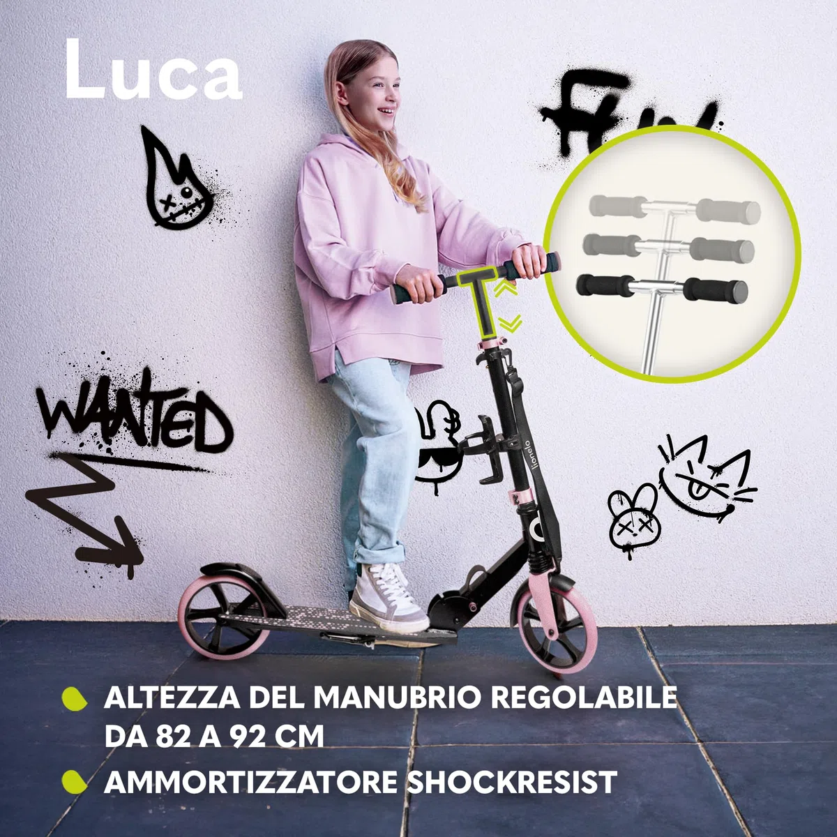 LIONELO LUCA Monopattino pieghevole per Bambini e adulti fino a Regiolable e leggero solo Costruzione solida Ruote Ammortizzatori ShockResist, Freno