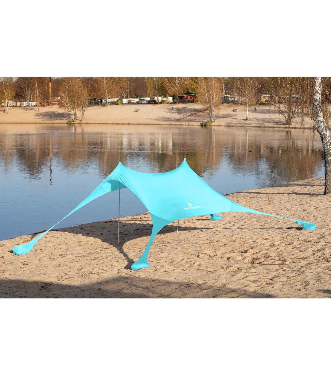 Tenda da spiaggia in lycra di alta qualità, tenda da spiaggia pop-up, con aste in alluminio e ancora di sabbia "Ole", turchese